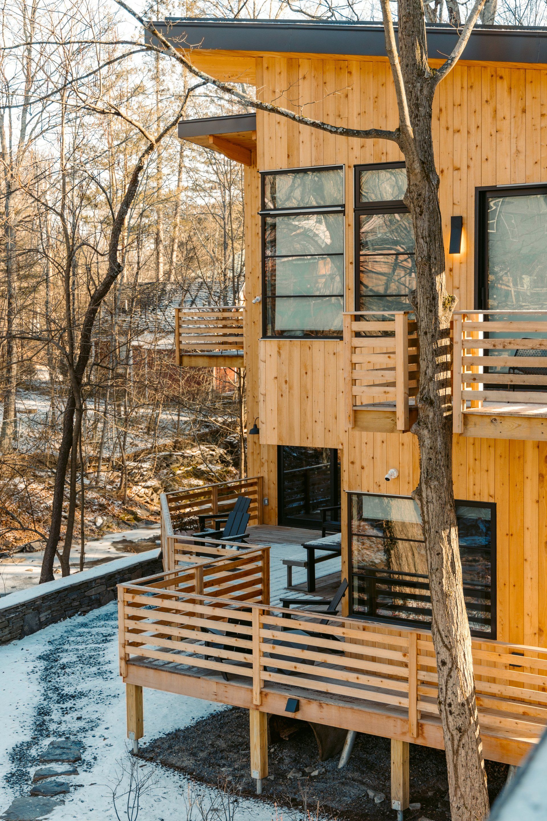 a simple wooden house deck