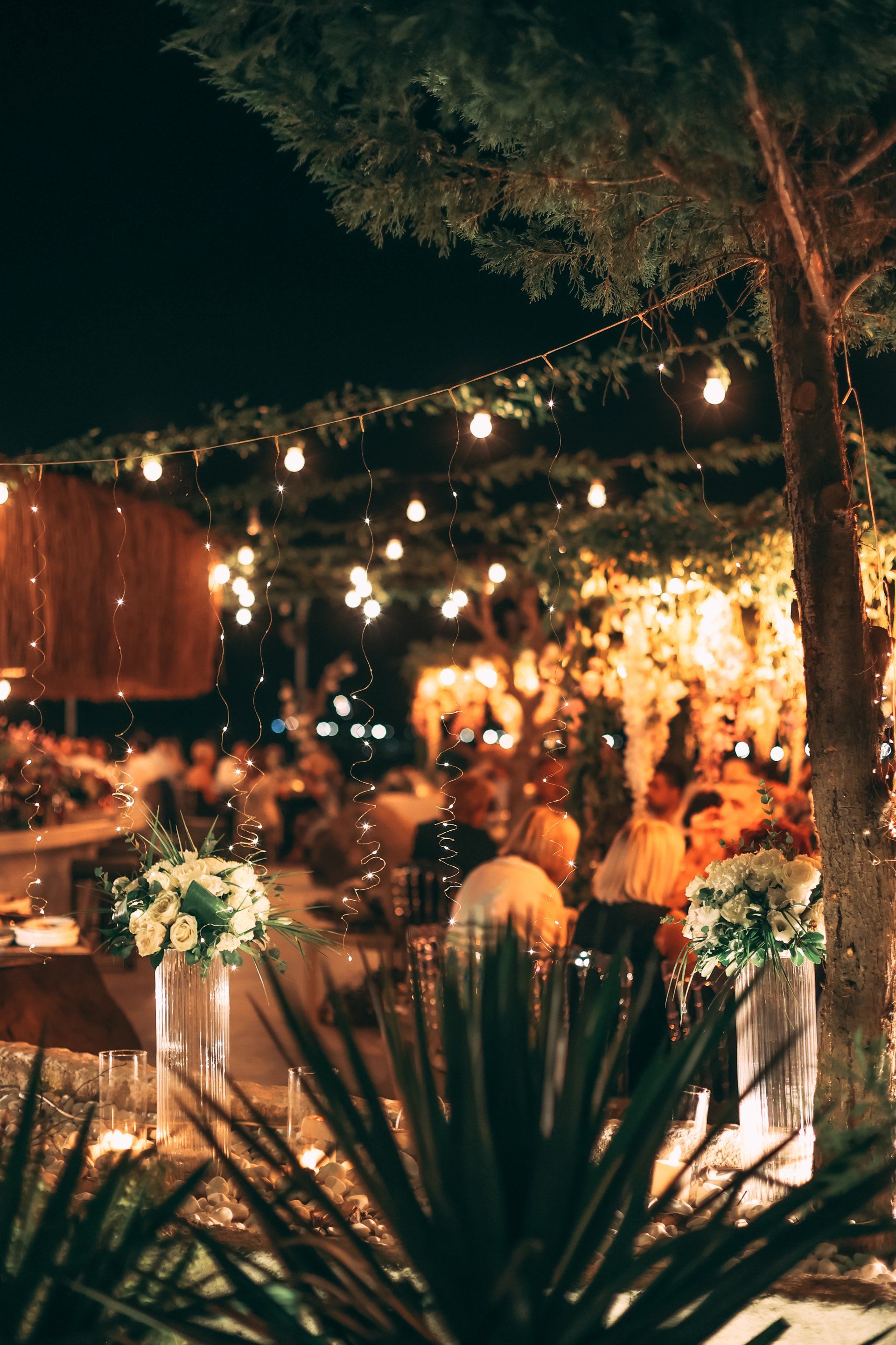 outdoor landscape lighting during a party