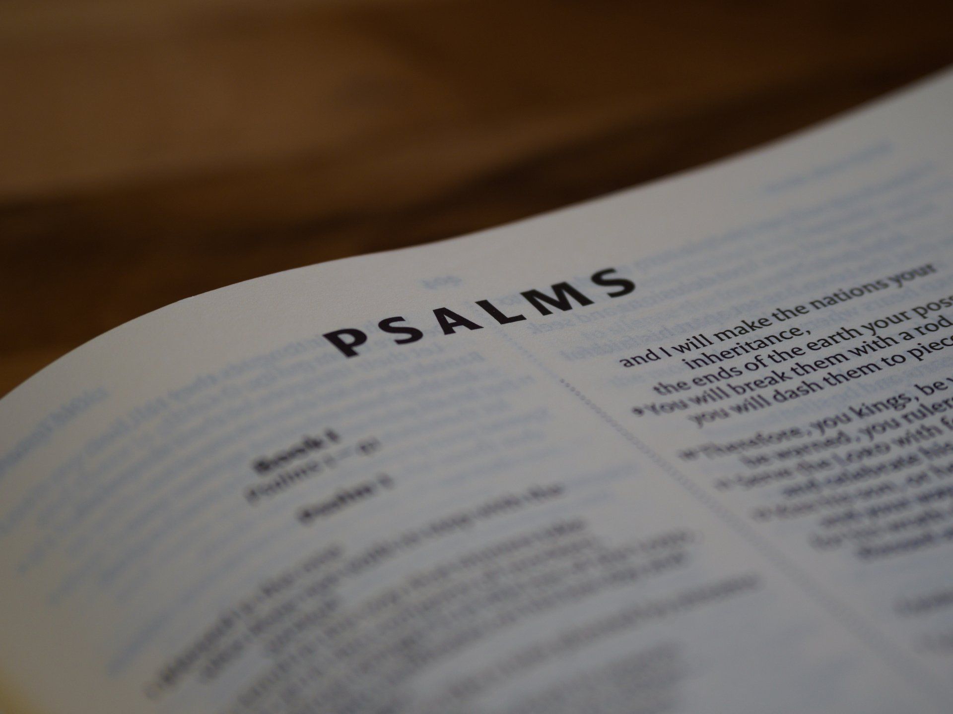 The word psalms is on the page of a bible