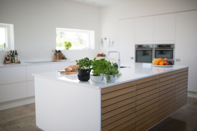 Marble kitchen countertop and marble island in a Chicago apartment