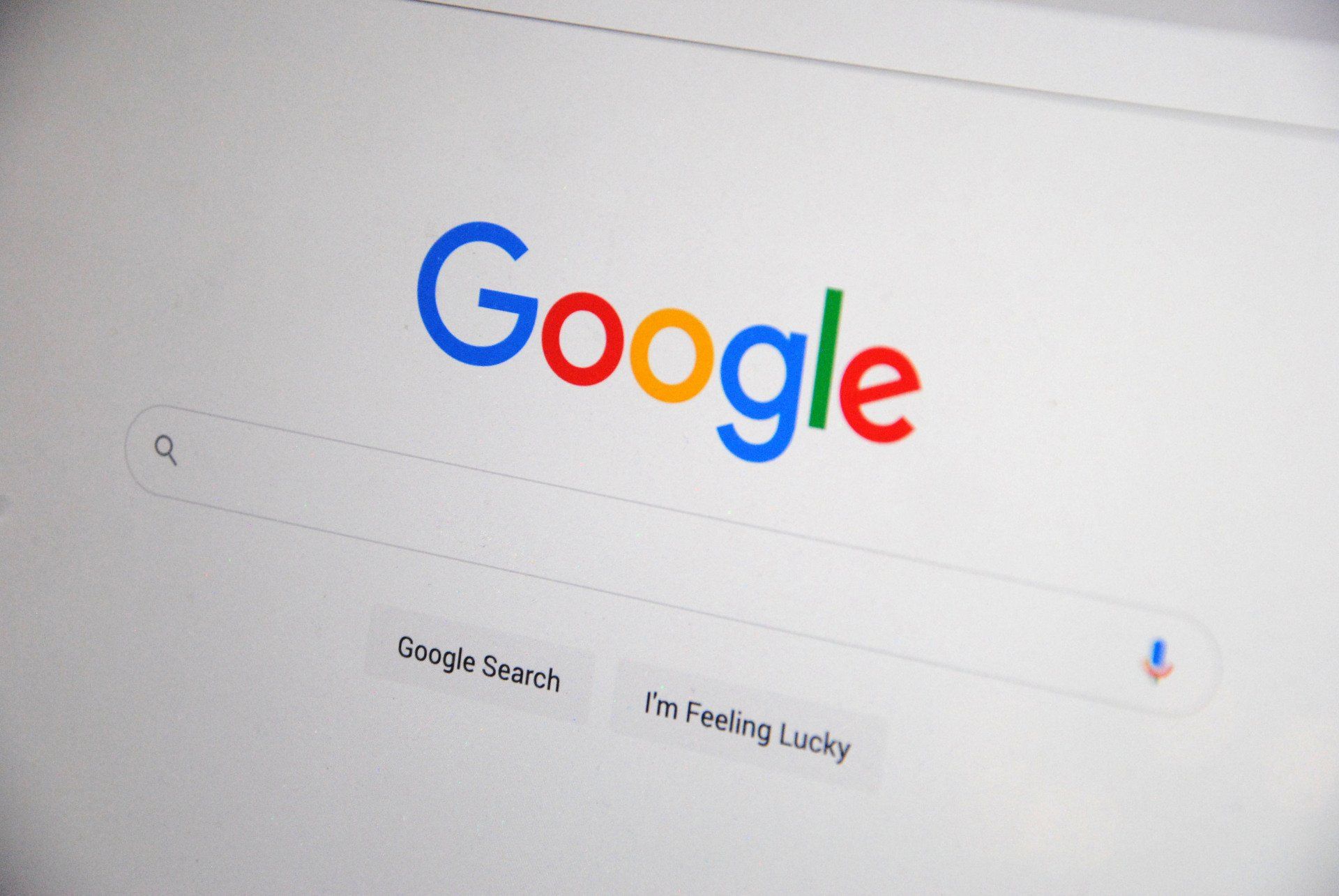 A computer screen displaying the google logo and search bar