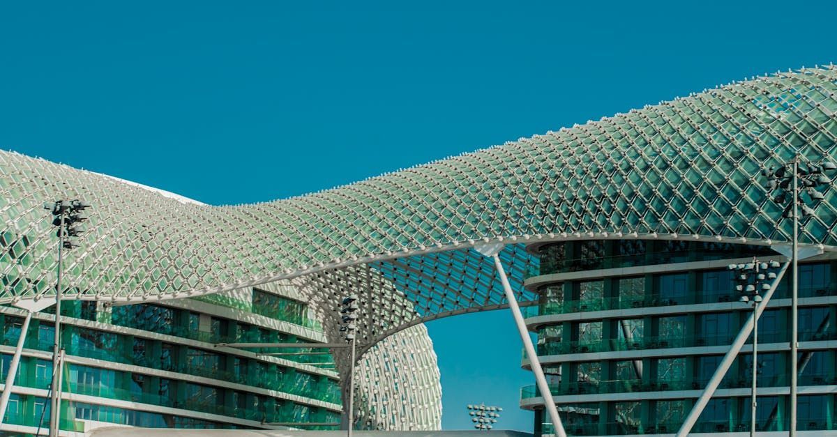 A large building with a blue sky in the background.