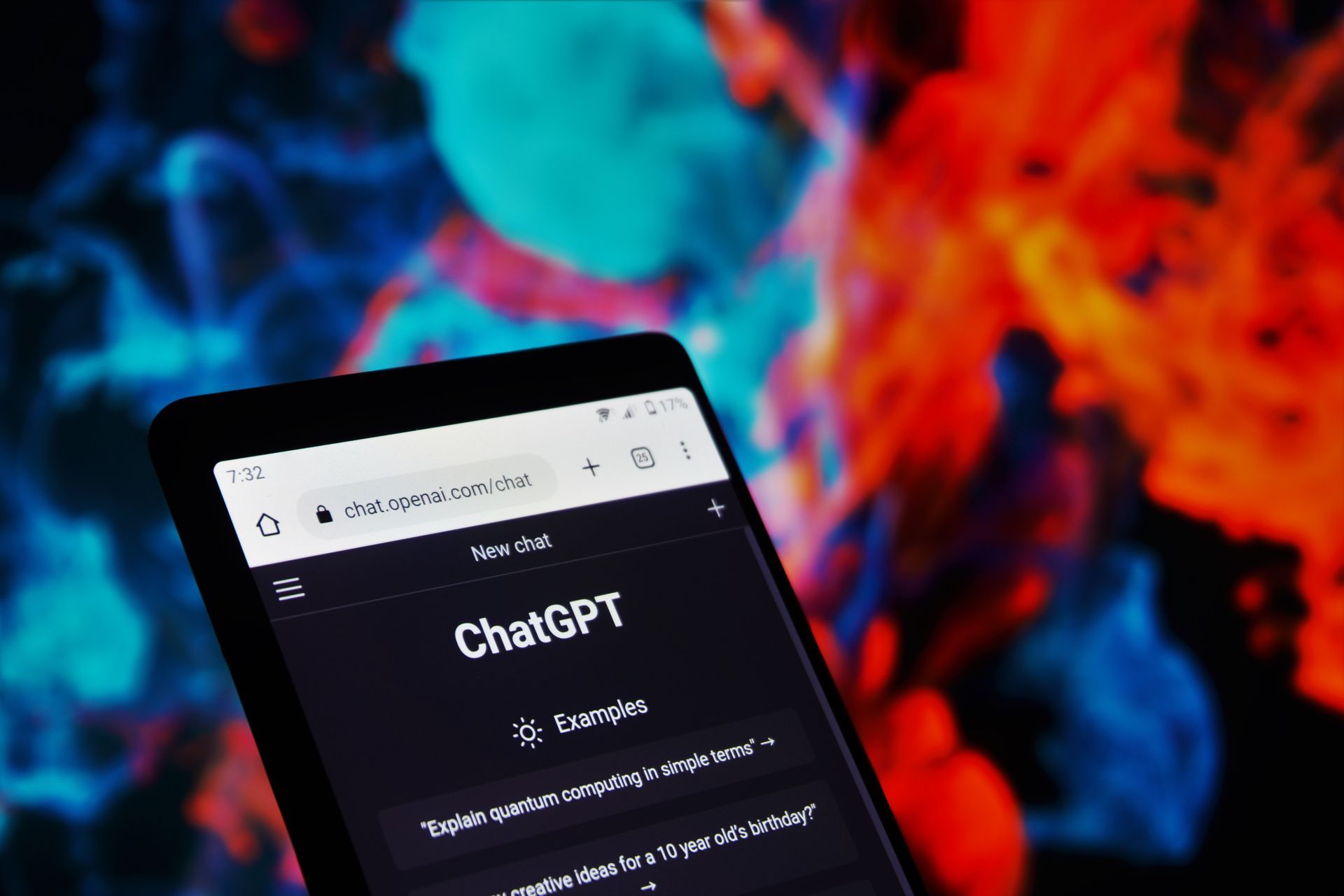 ChatGPT Interface with colorful graphic background
