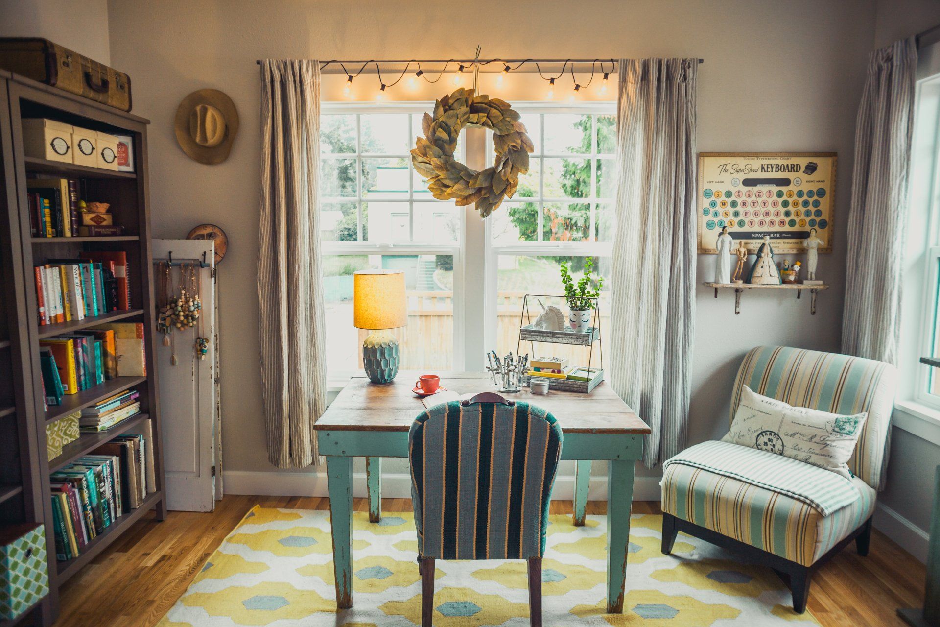 desk with chair facing a window