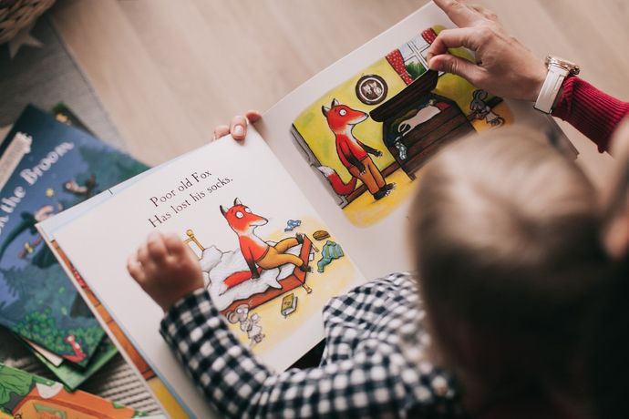A boy reading a book