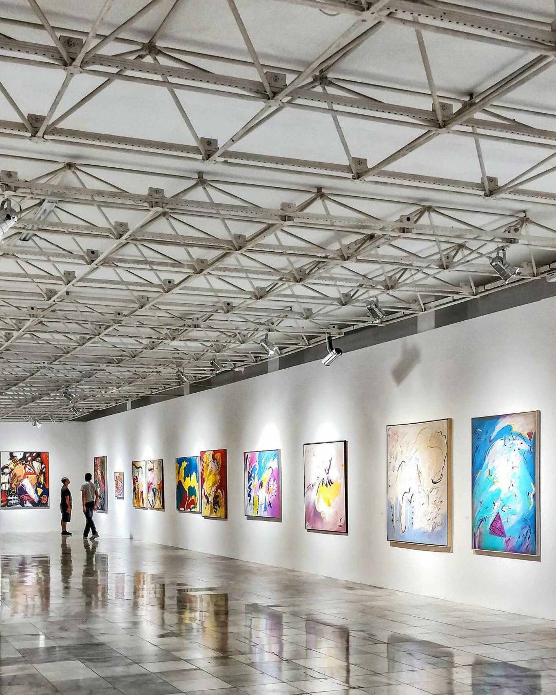 A portrait hall with various portraits guarded with cctv video surveillance