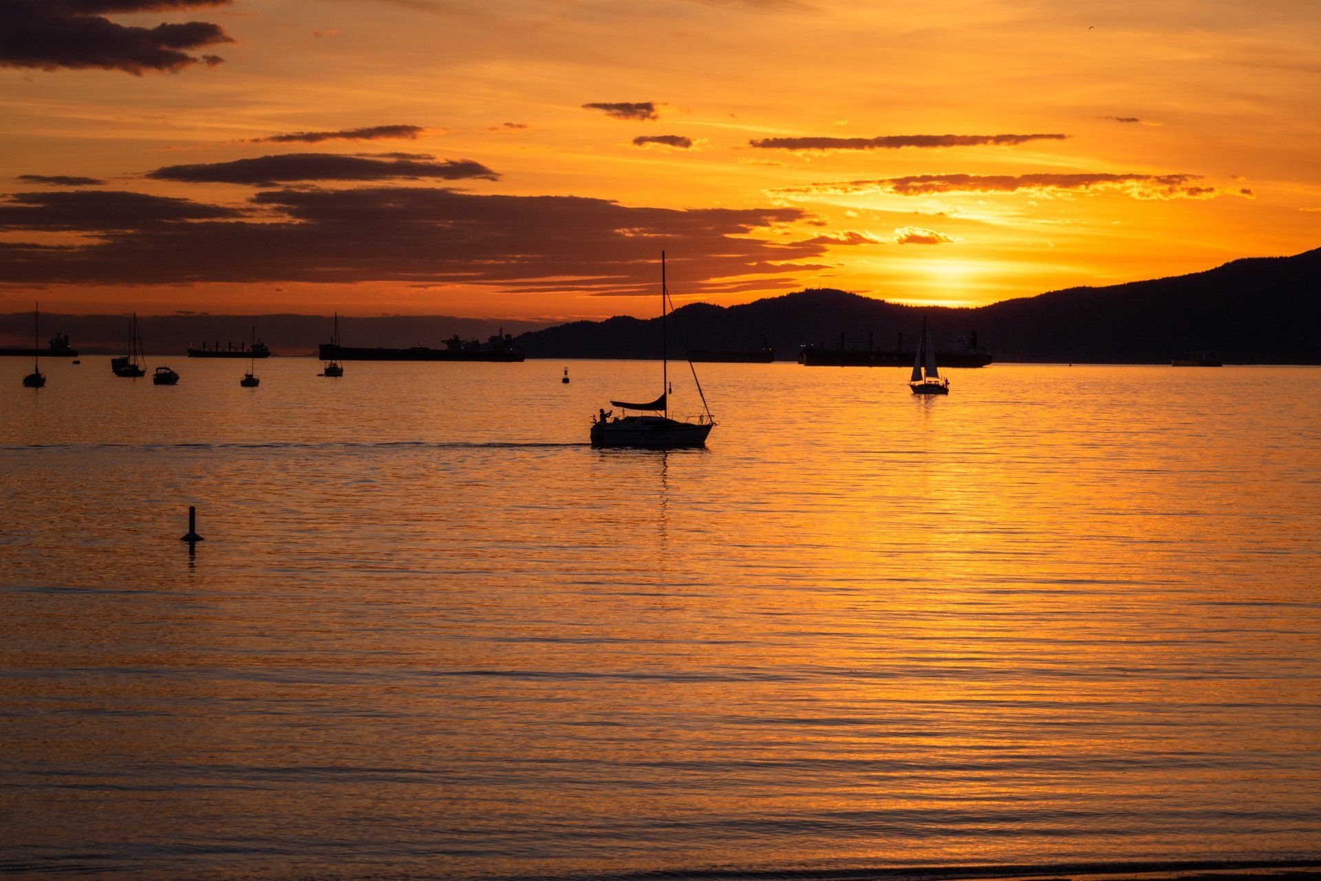 un gruppo di barche al tramonto
