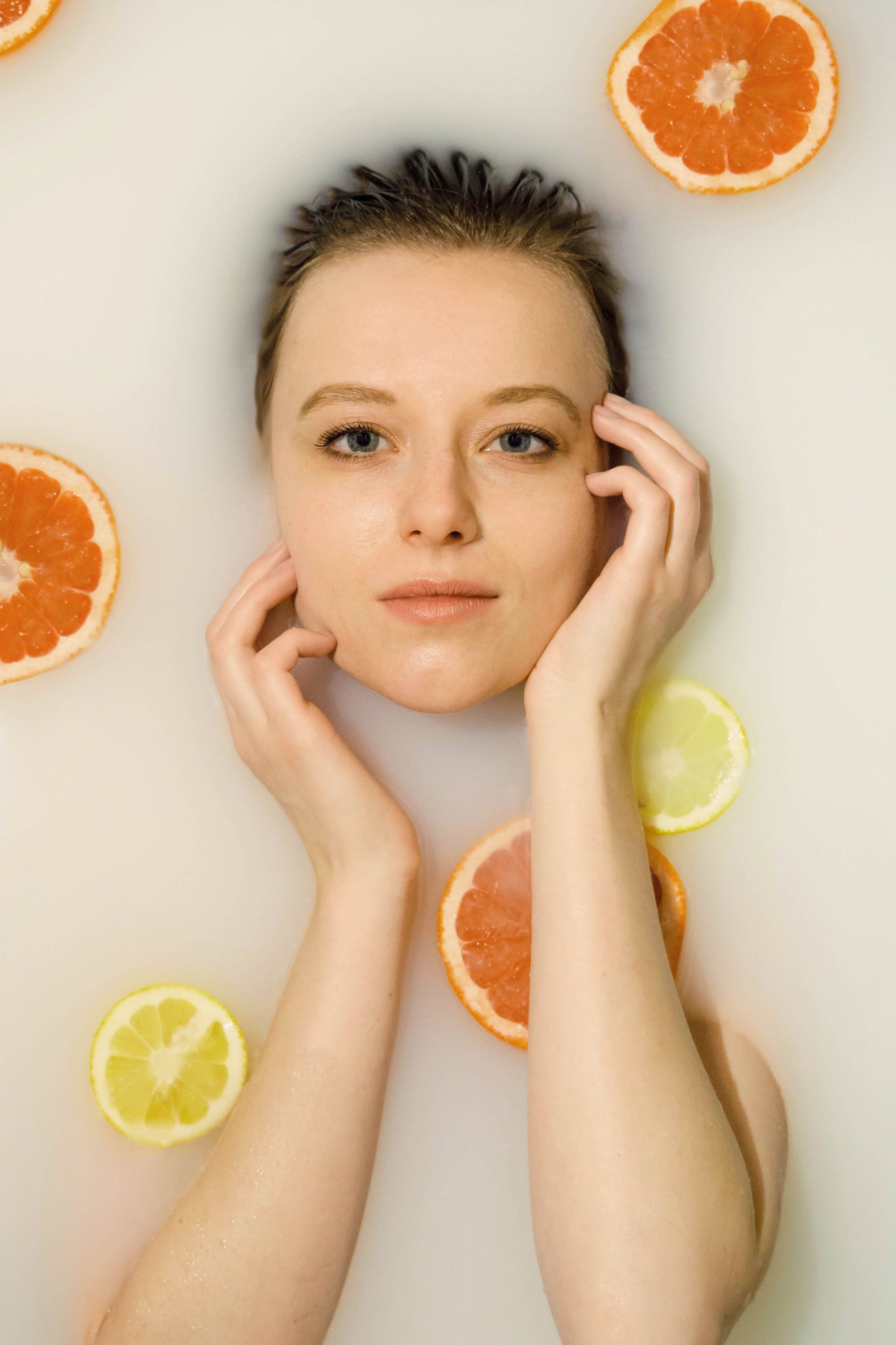 Clear healthy skin in milk bath
