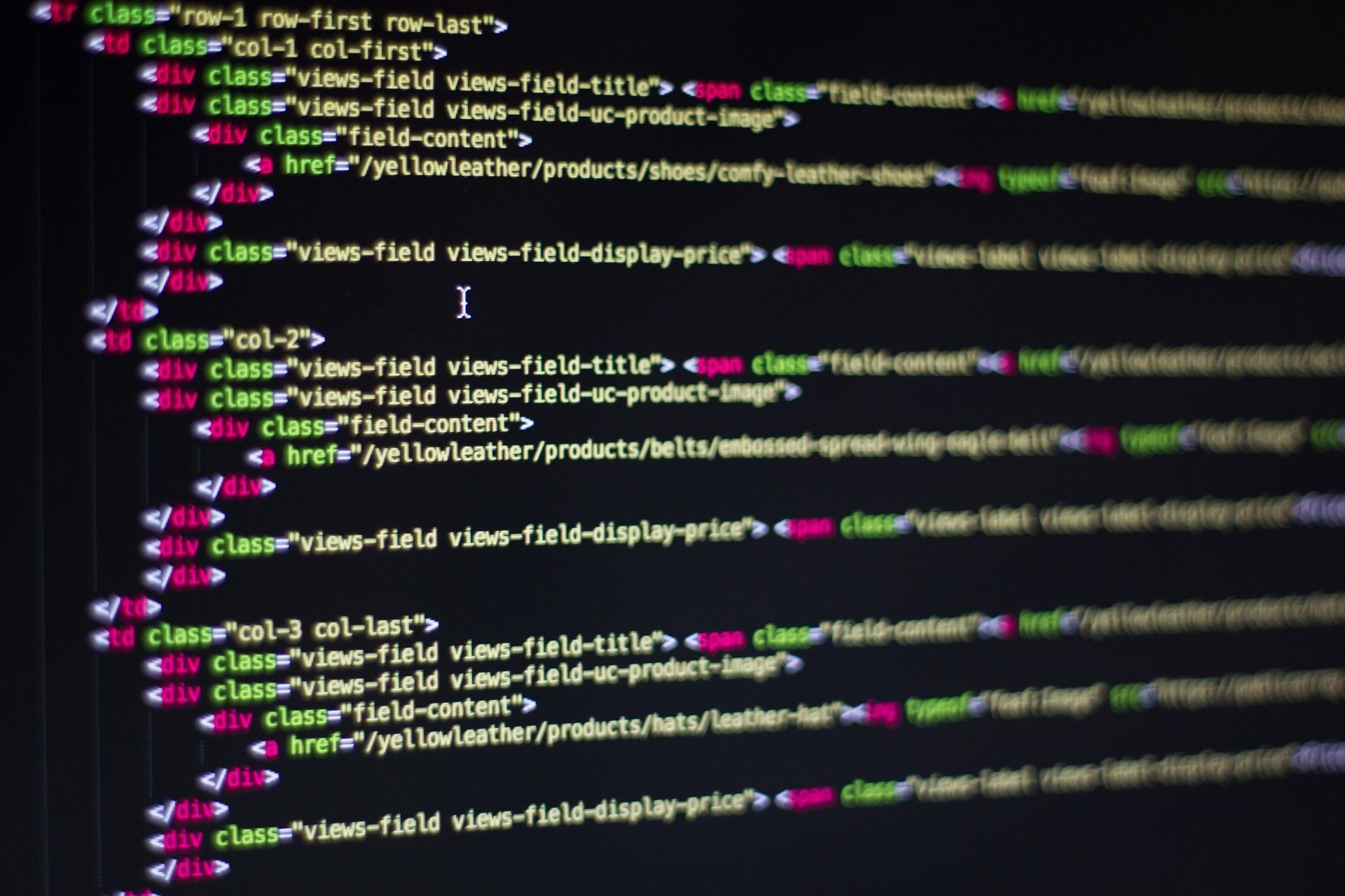 A computer screen with a lot of html code on it