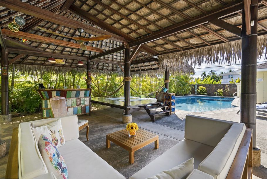 outdoor living space with pool