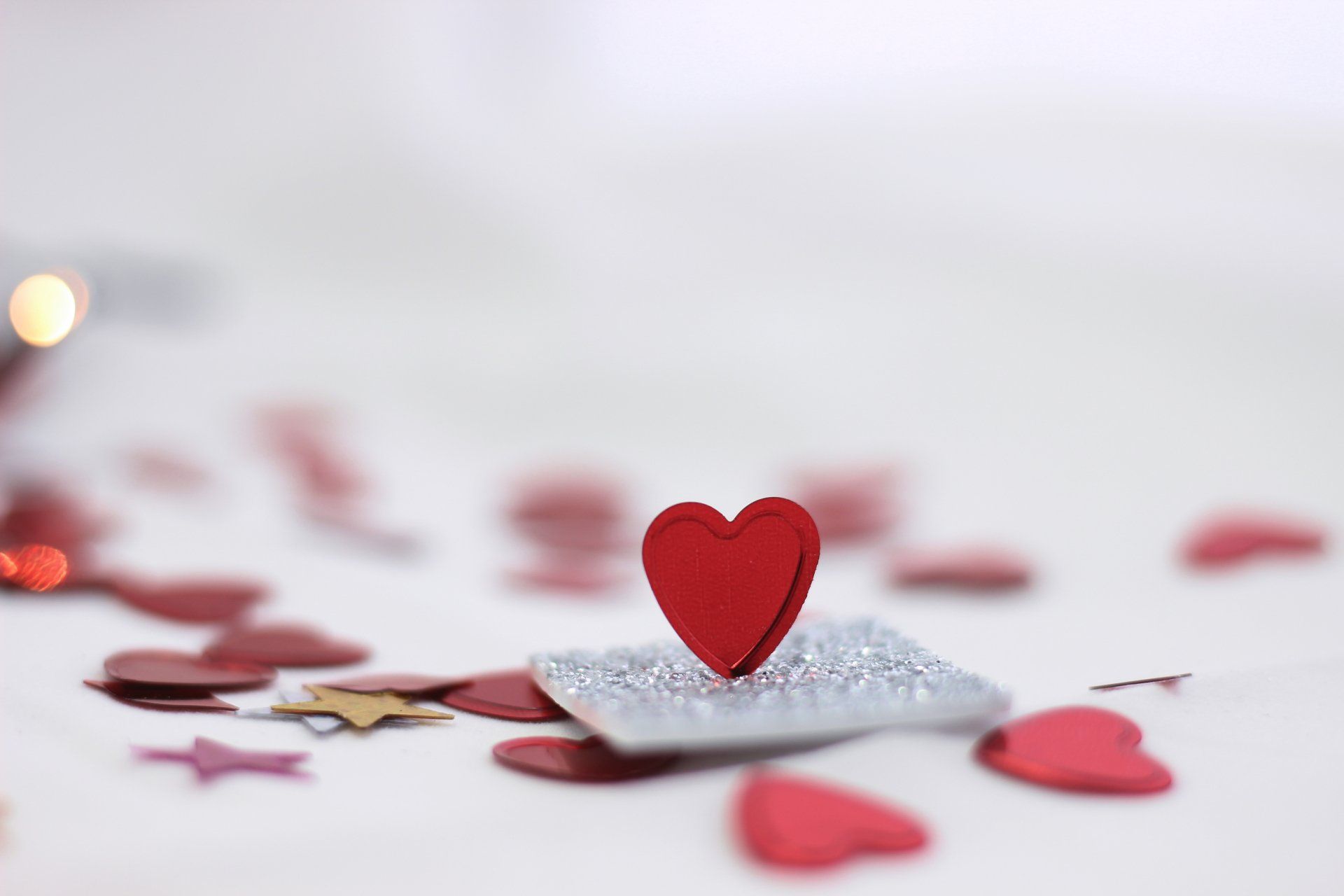 heart confetti on a table
