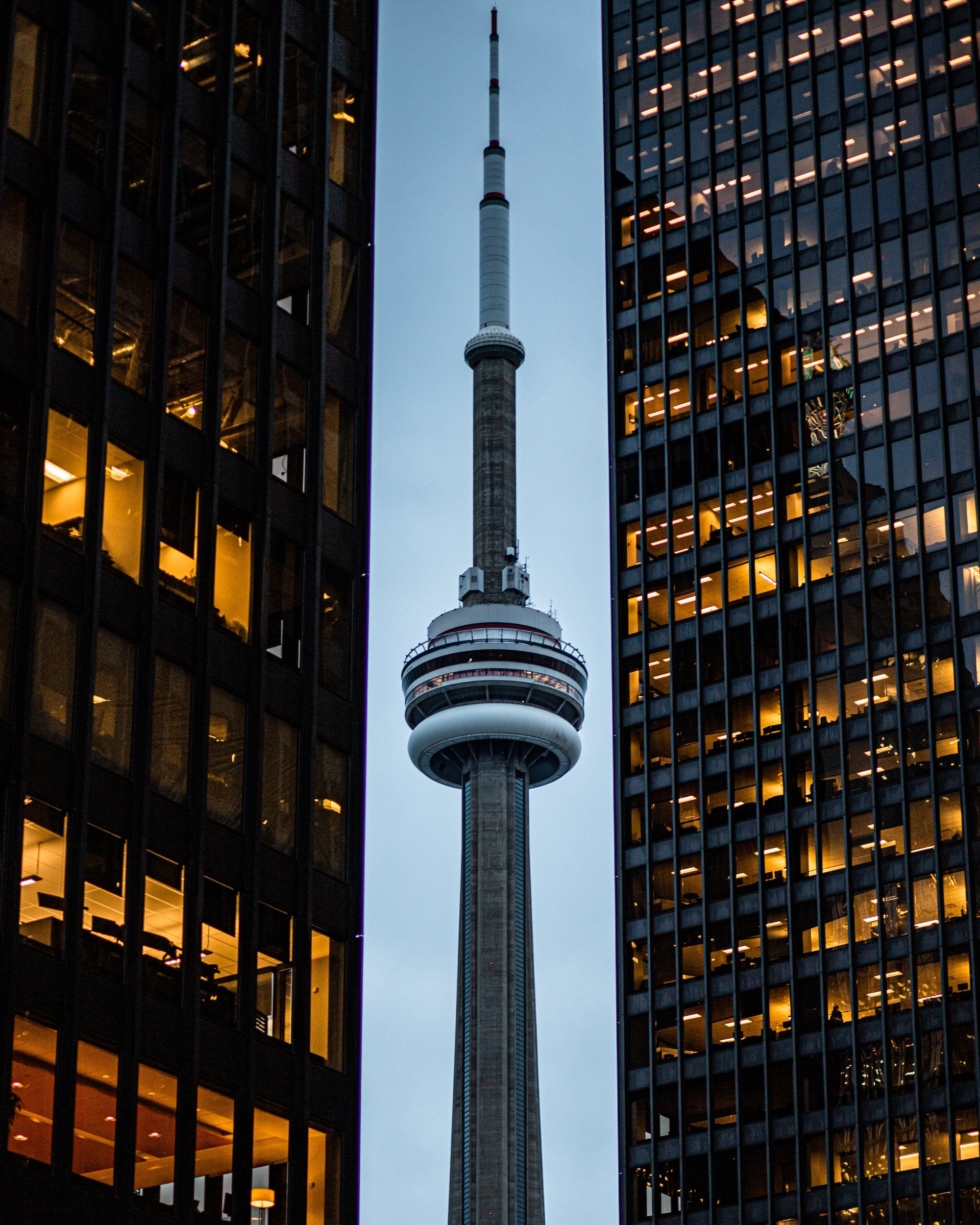 The skyline of toronto is visible from the water.