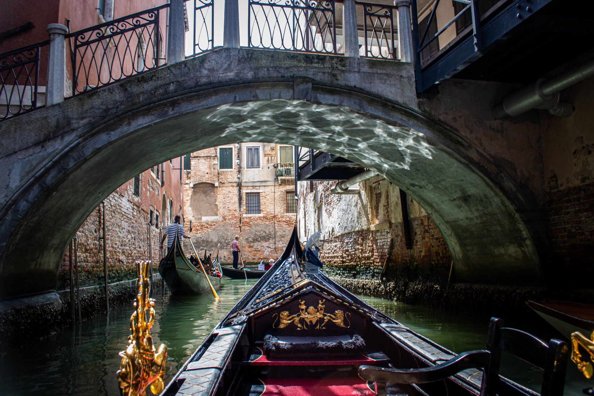 Gondola under a bridge