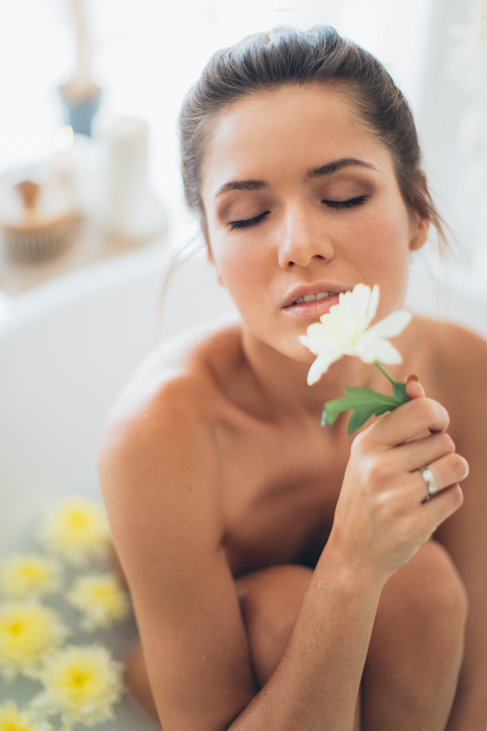 Woman holding a flower