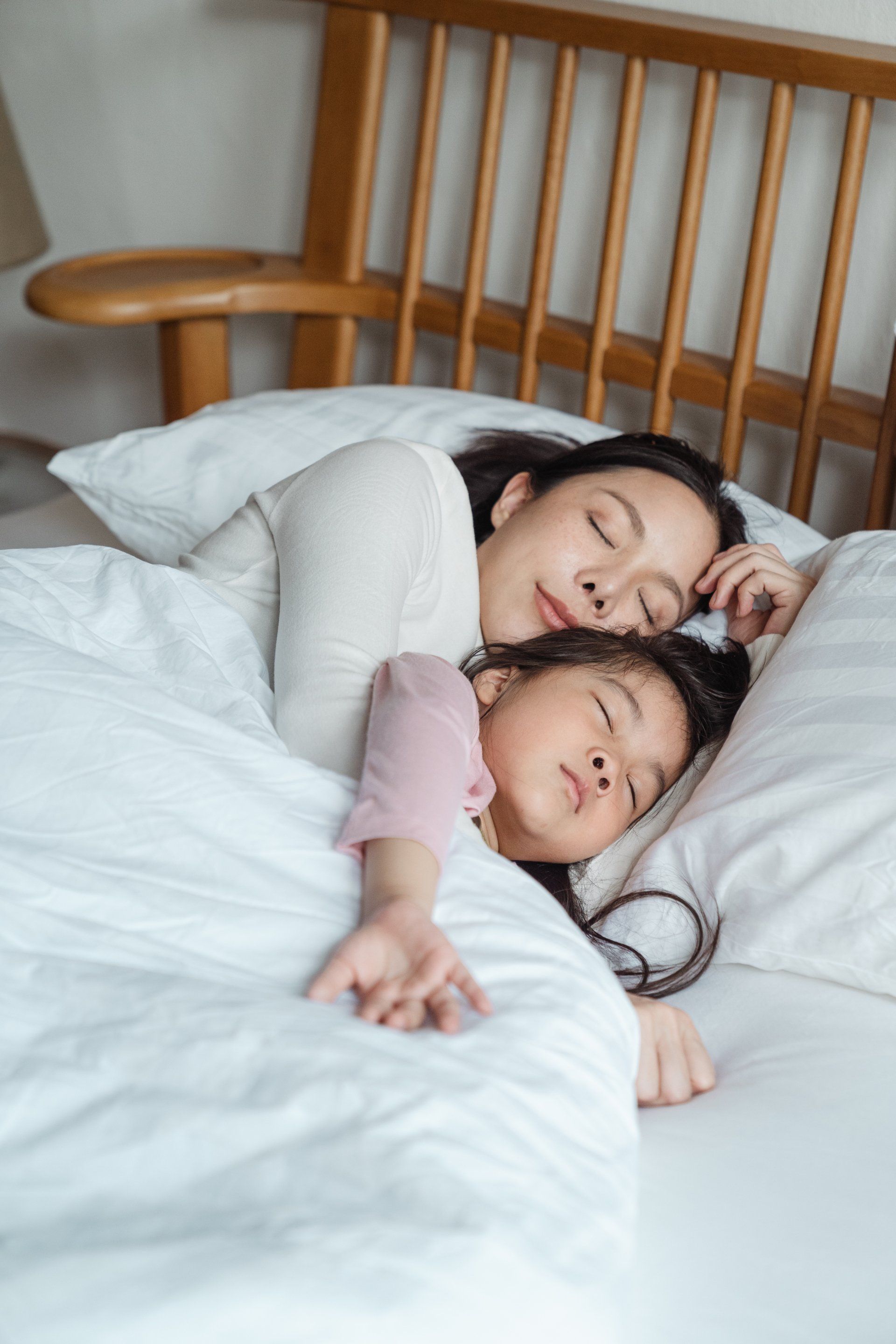 sleeping mum and child