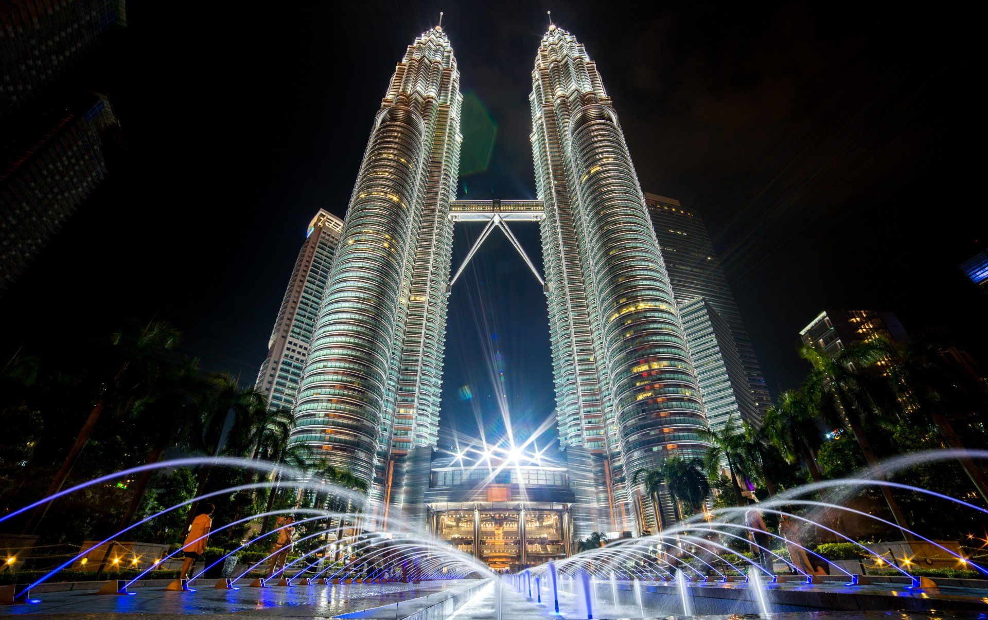Night view of Petronas Twin Towers in Kuala Lumpur, Malaysia.