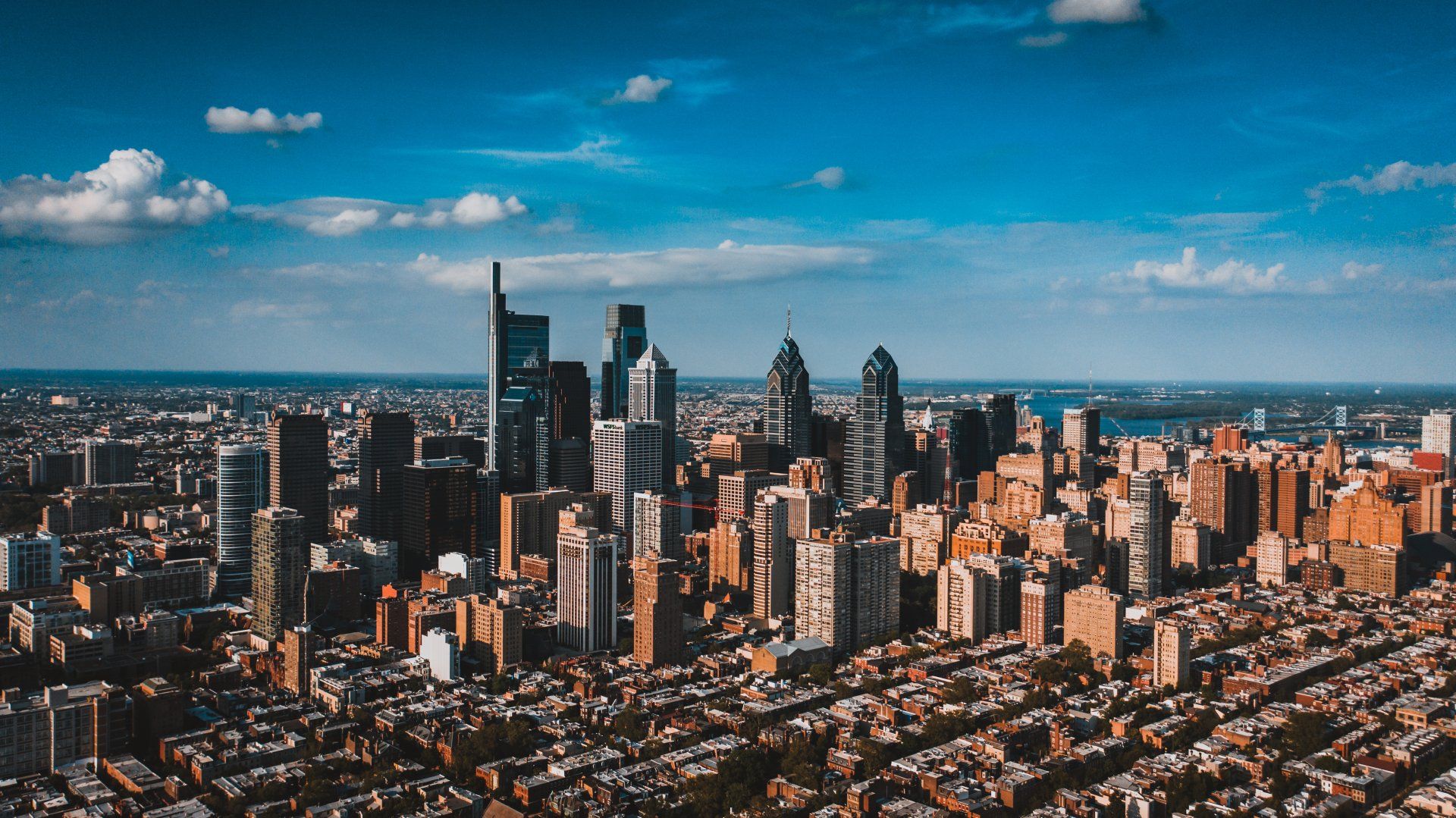 an aerial view of the city of Philadelphia by scale and sword law firm a marketing agency