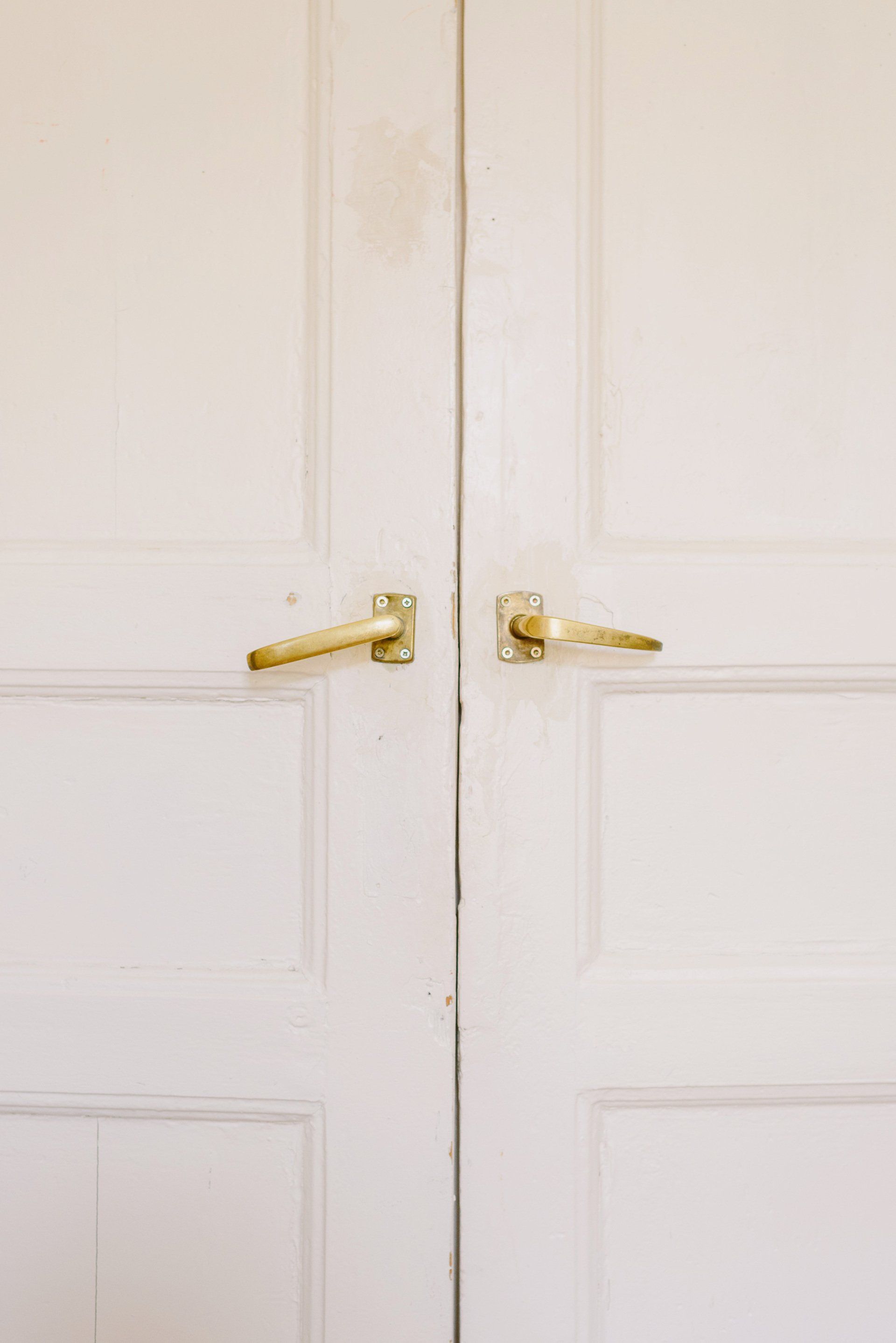 White double doors with gold handles.