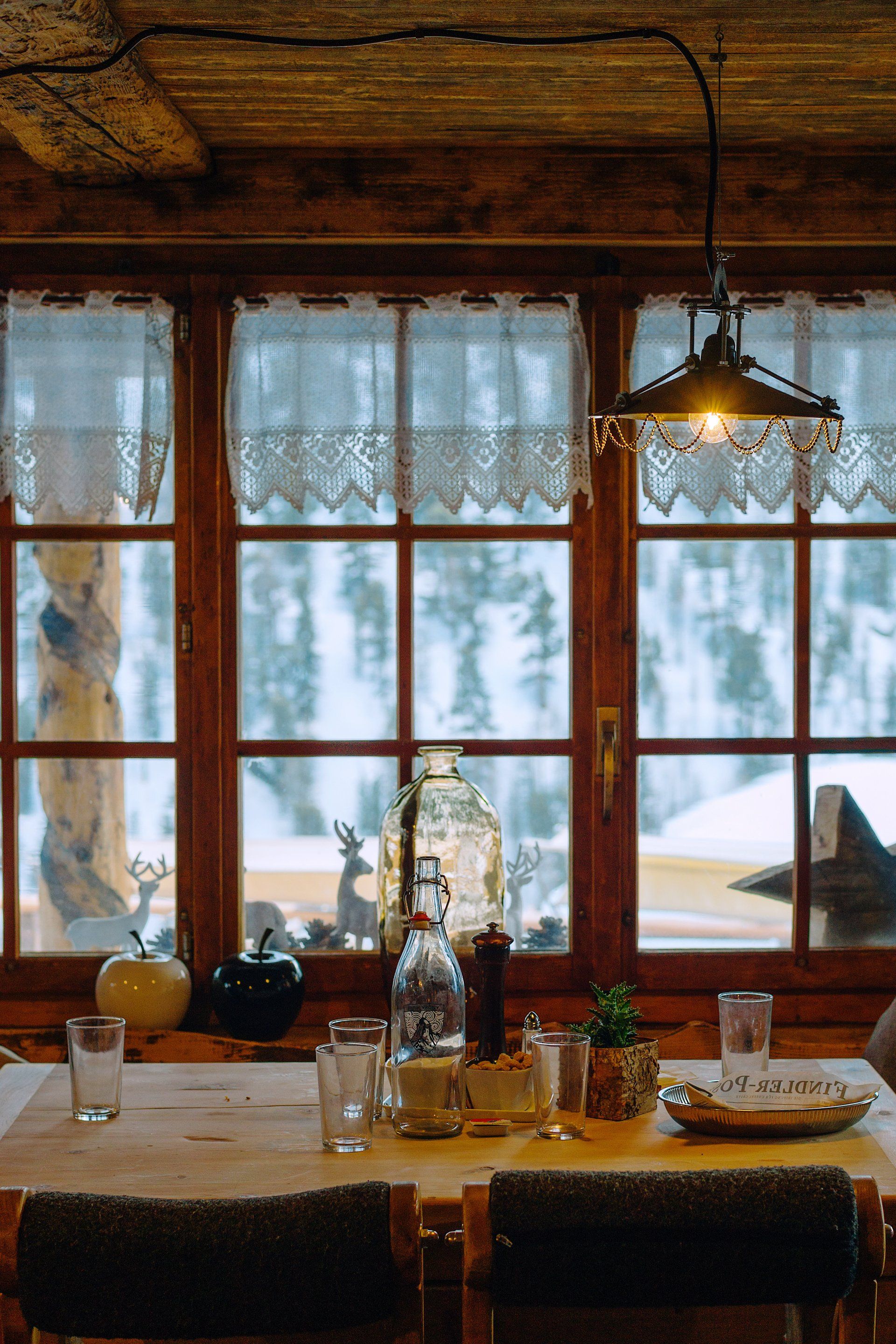large wooden window in winter