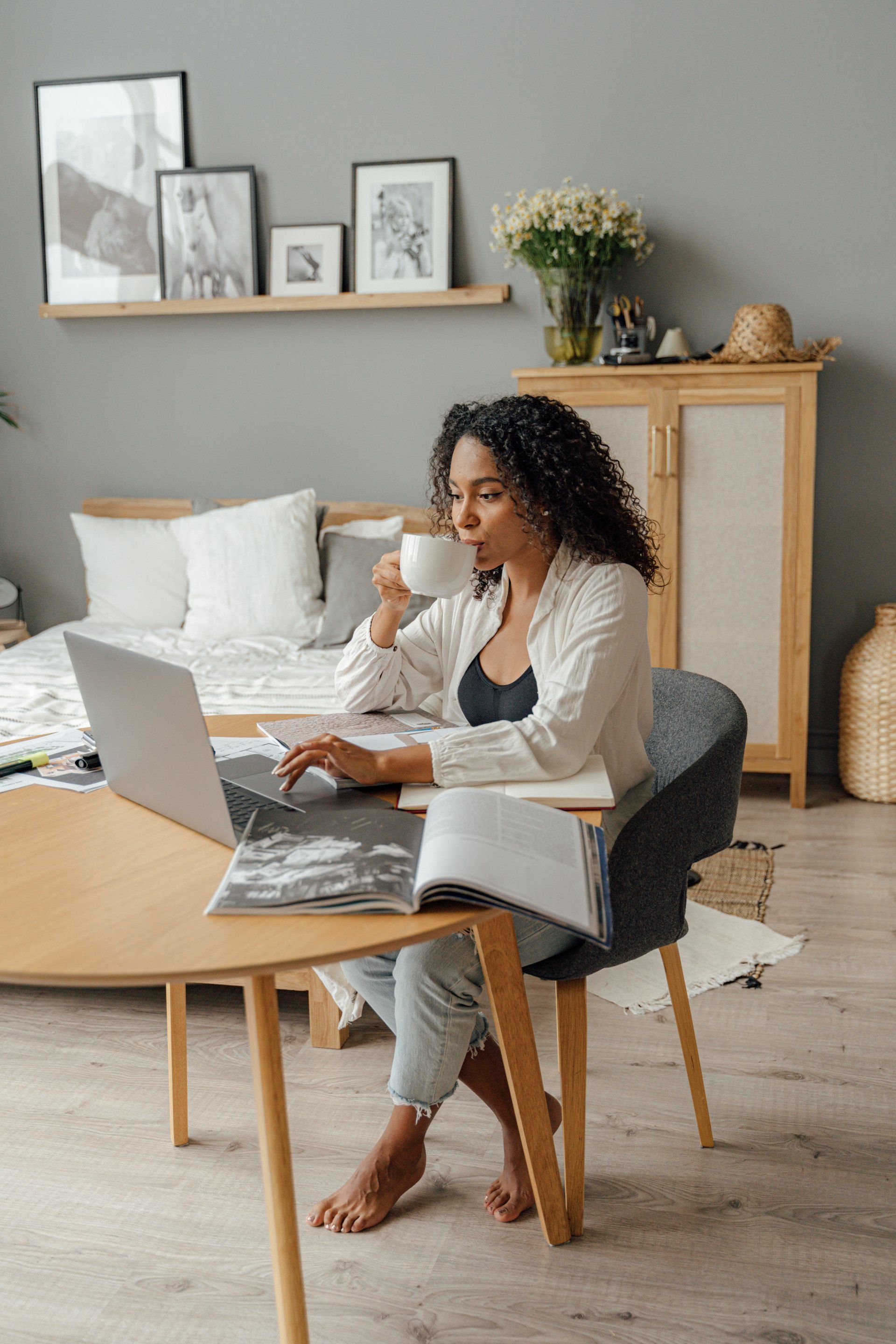 Woman working at home on her laptop