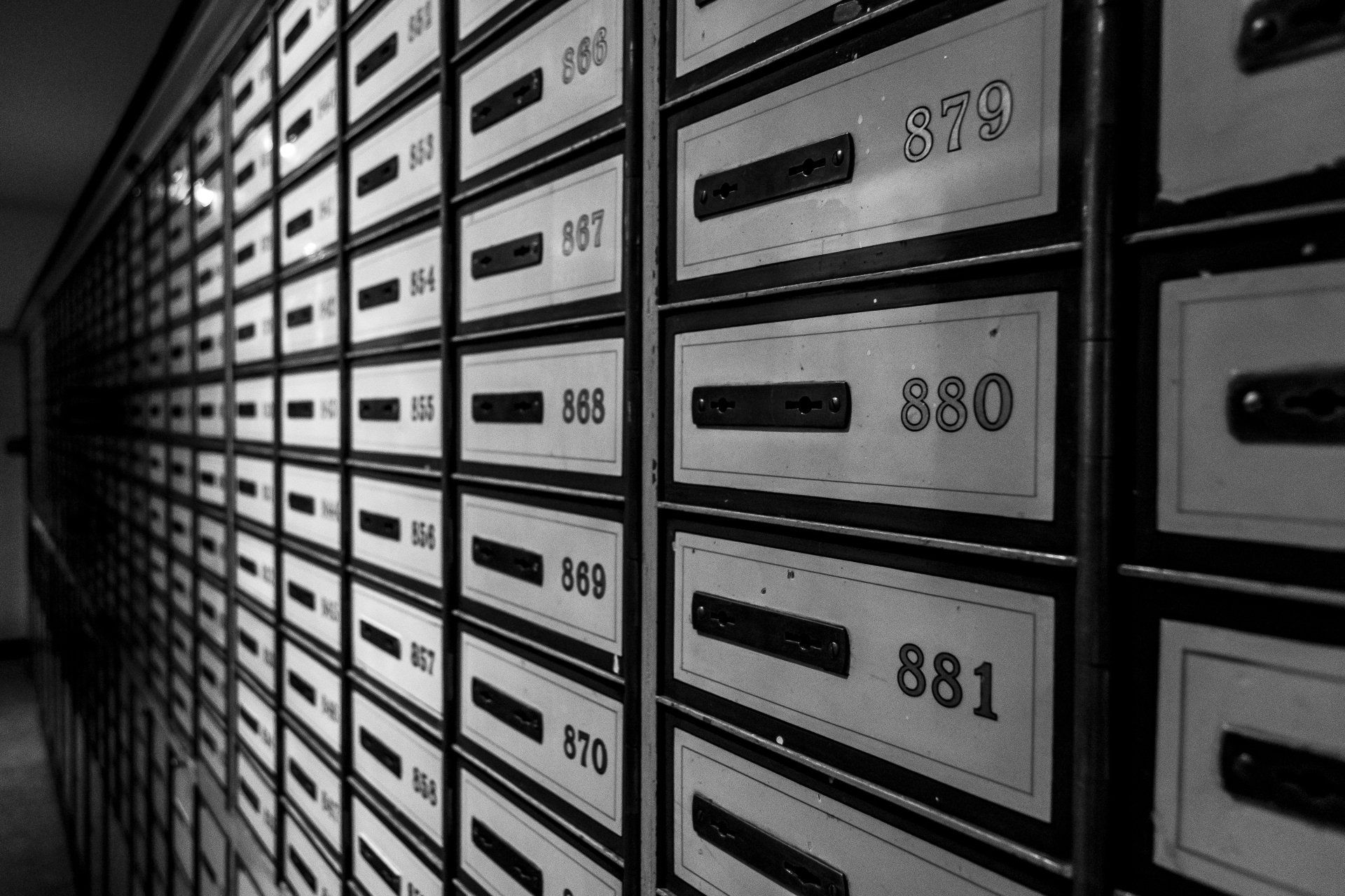 Rows of safe deposit boxes