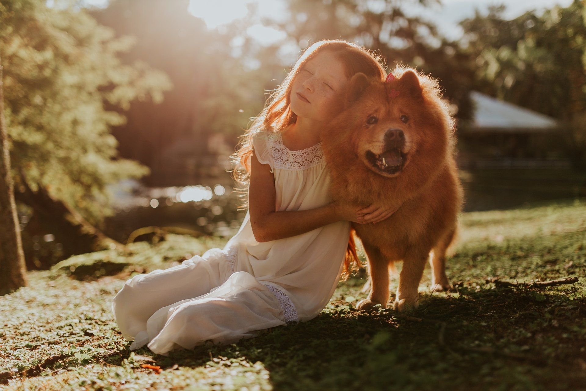 happy dog with child