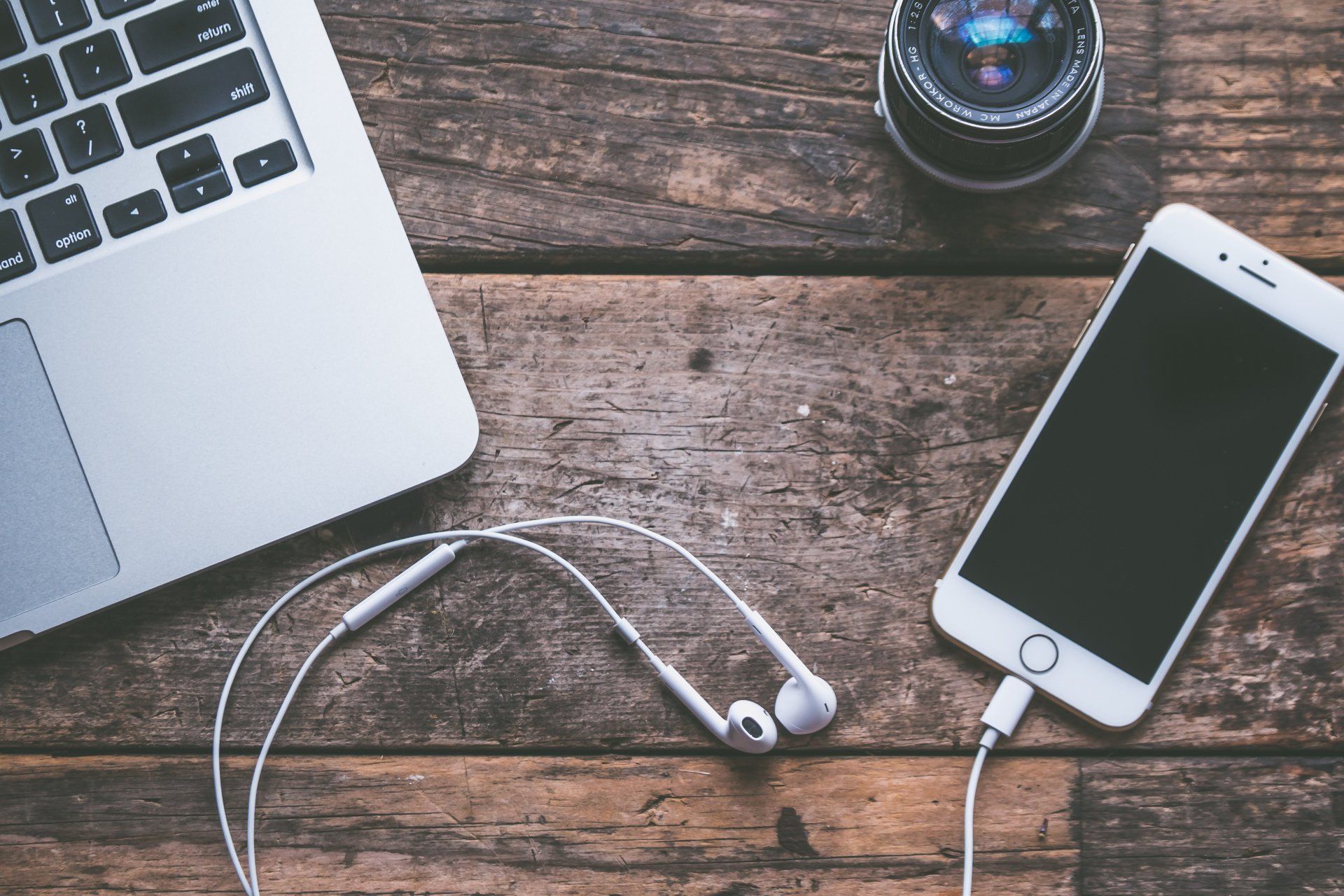 Flat lay shot of gadgets and mobile devices