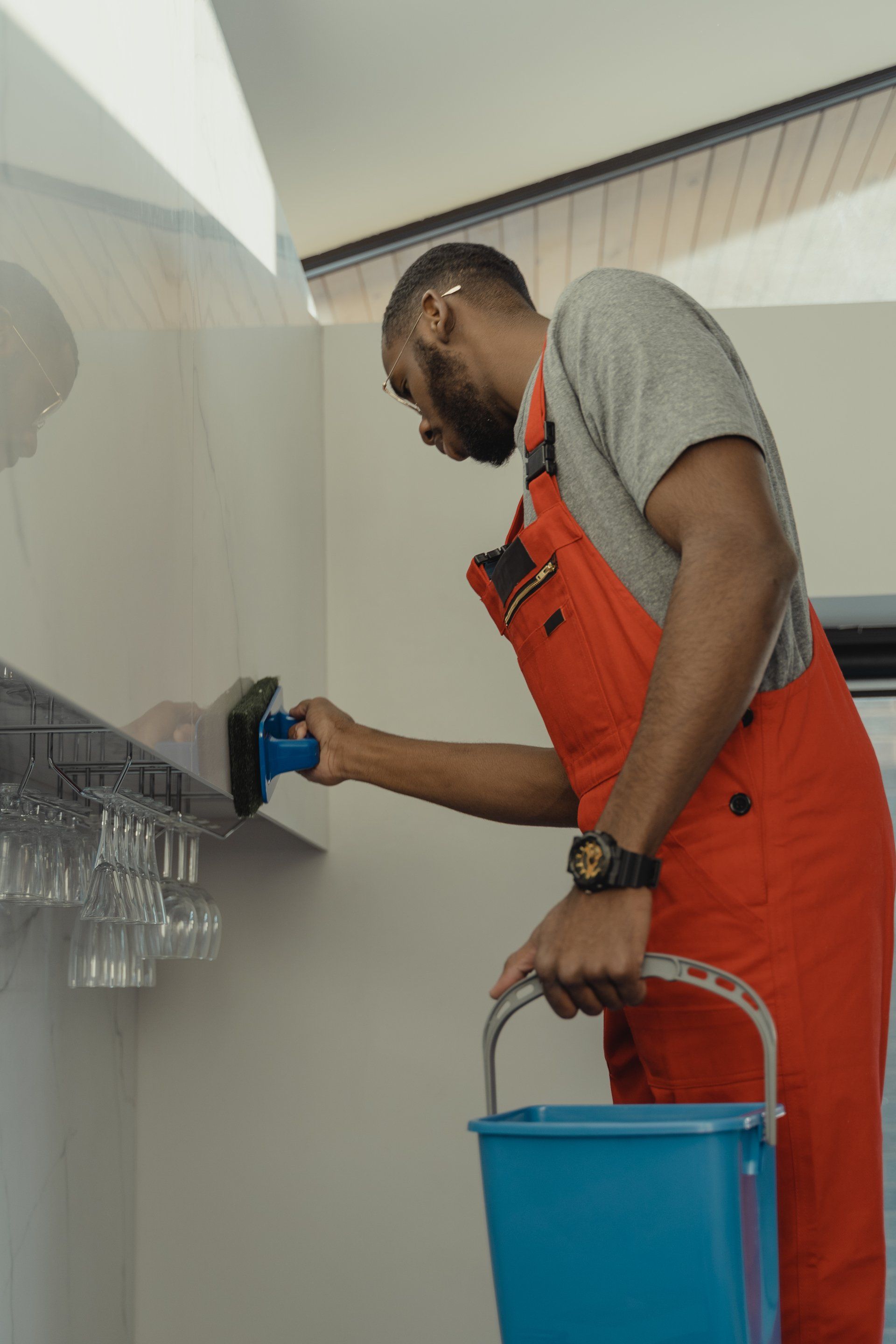 cleaning a wall
