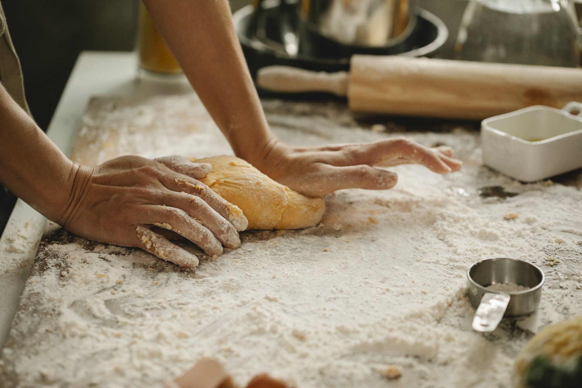 Bread making kneading dough