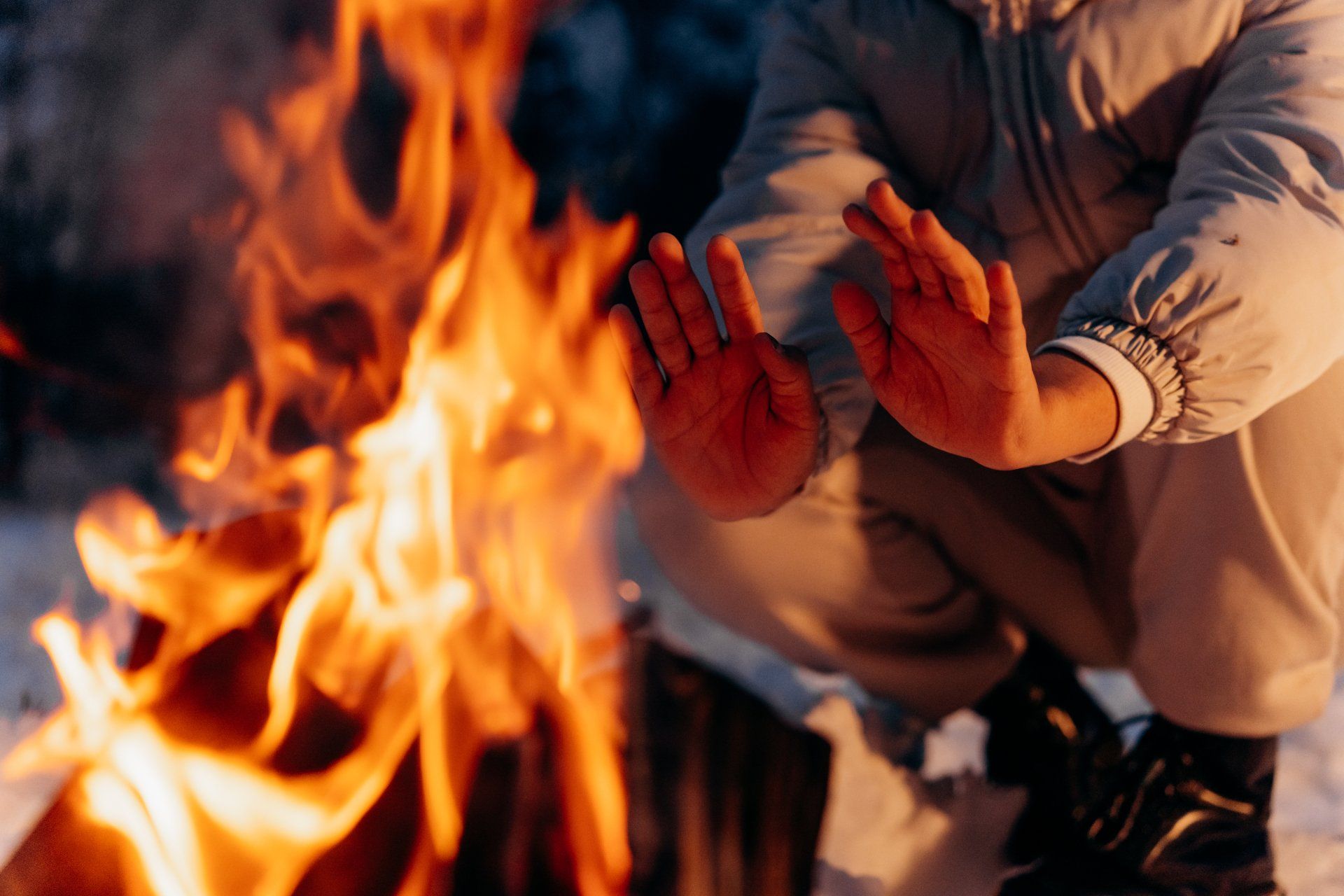 fire pit with warm fire burning
