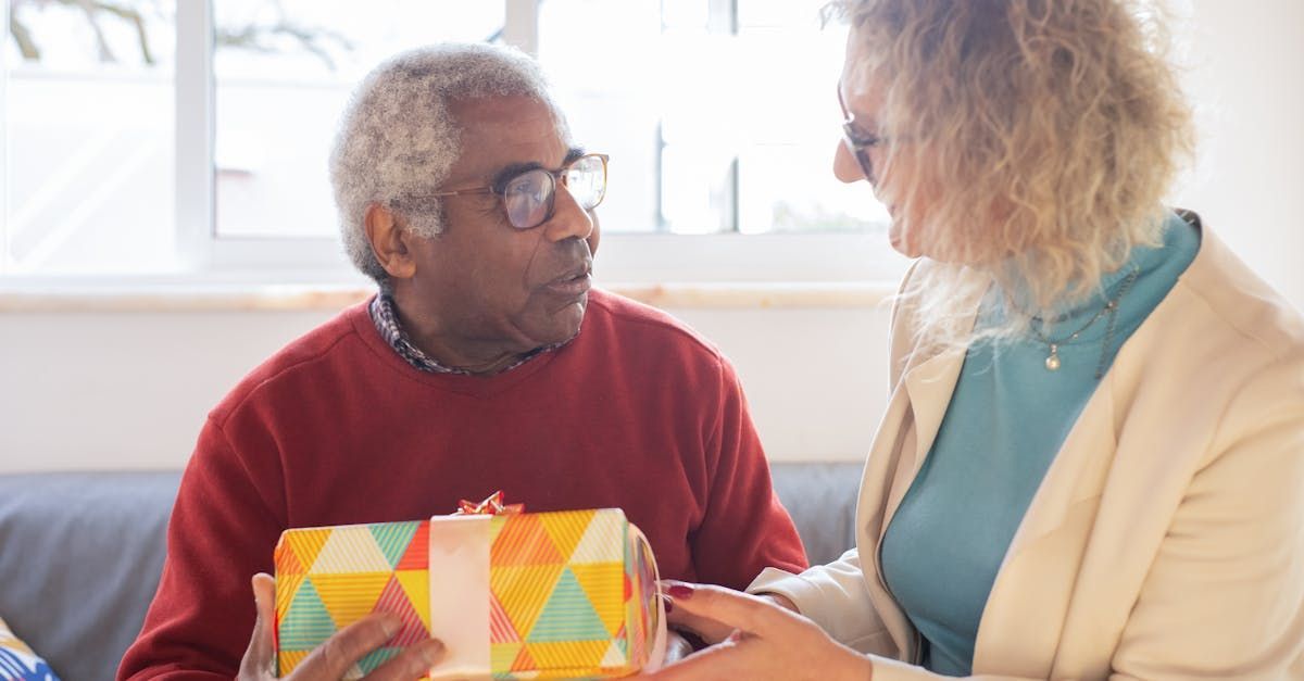 Man receiving a gift from a woman