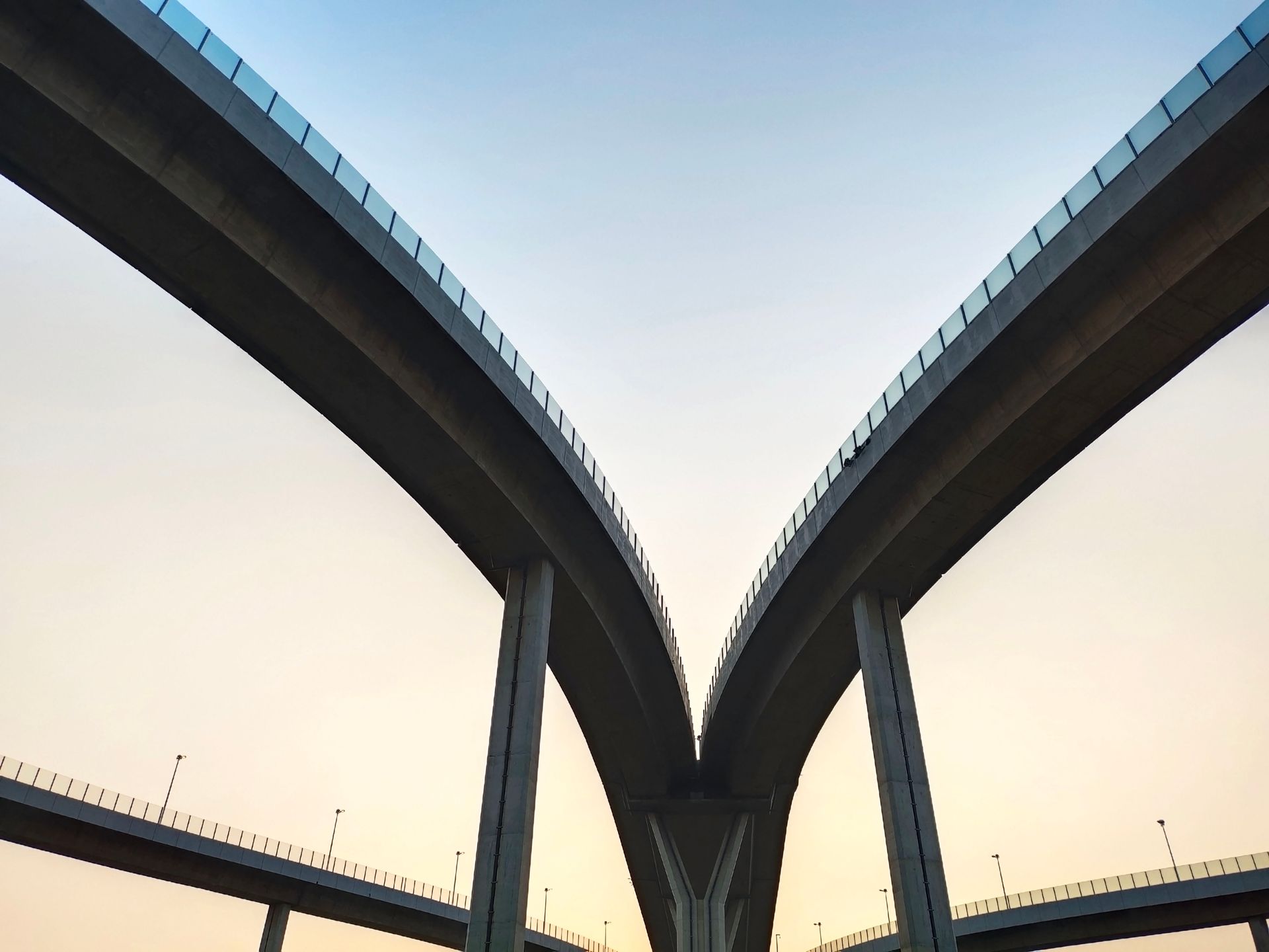 two bridges intersecting at sunset