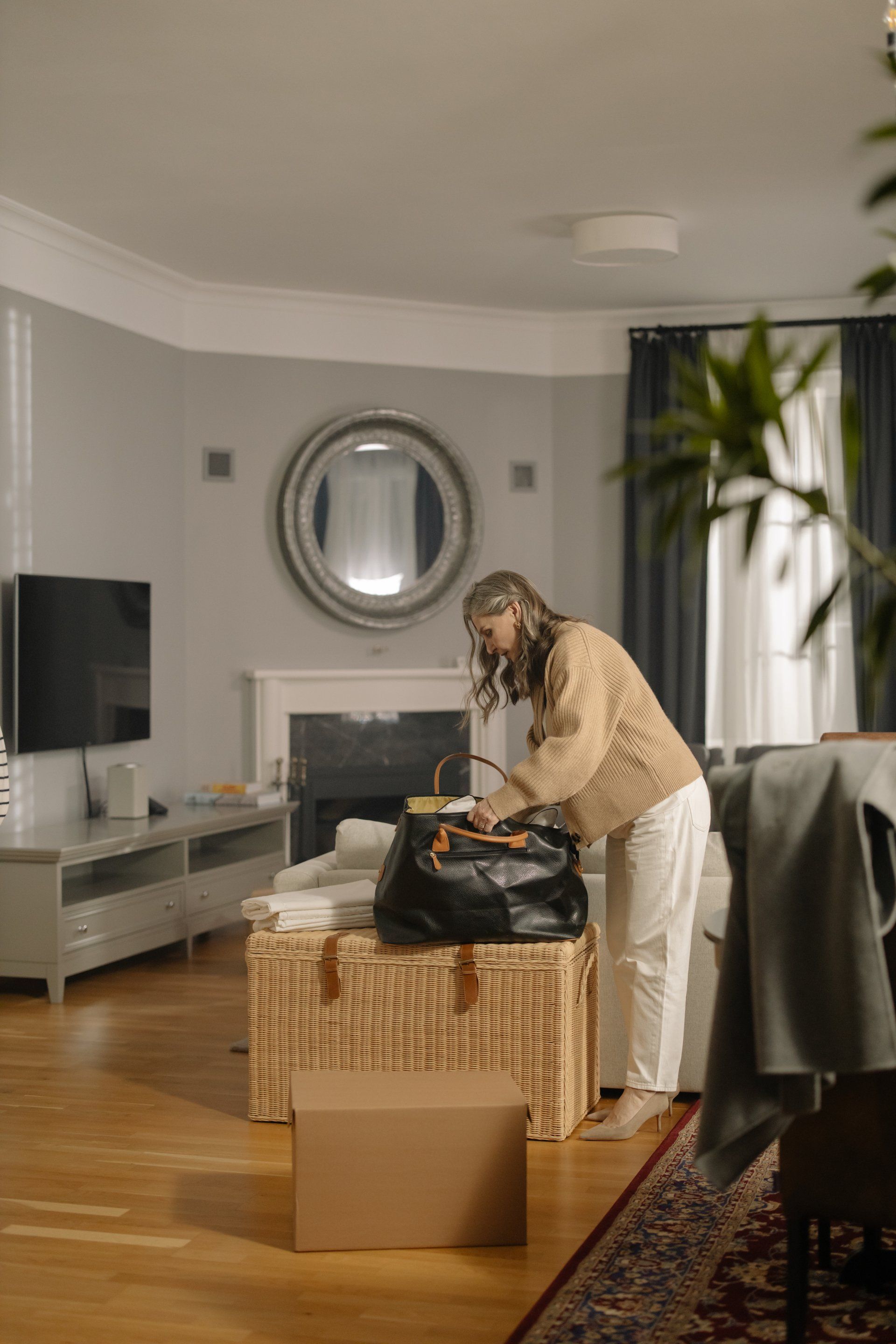 a woman getting ready to move
