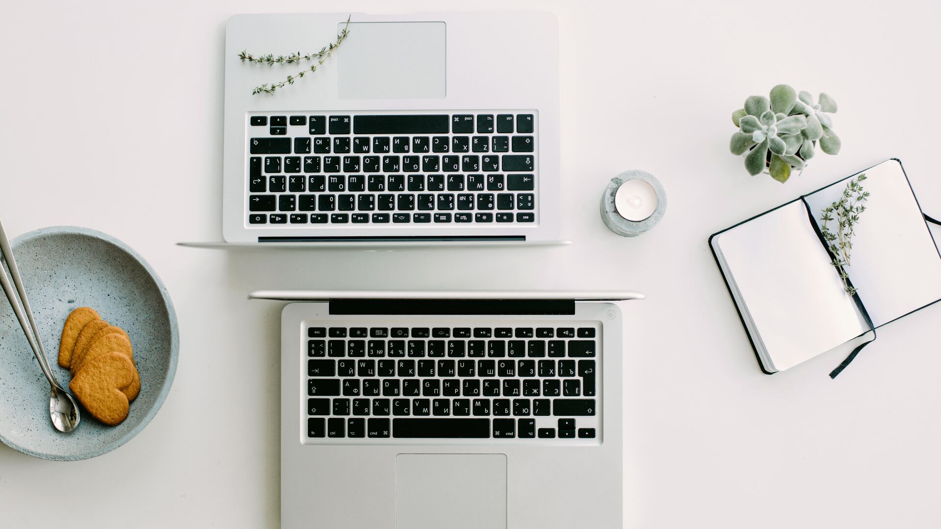 Birds eye view of laptops
