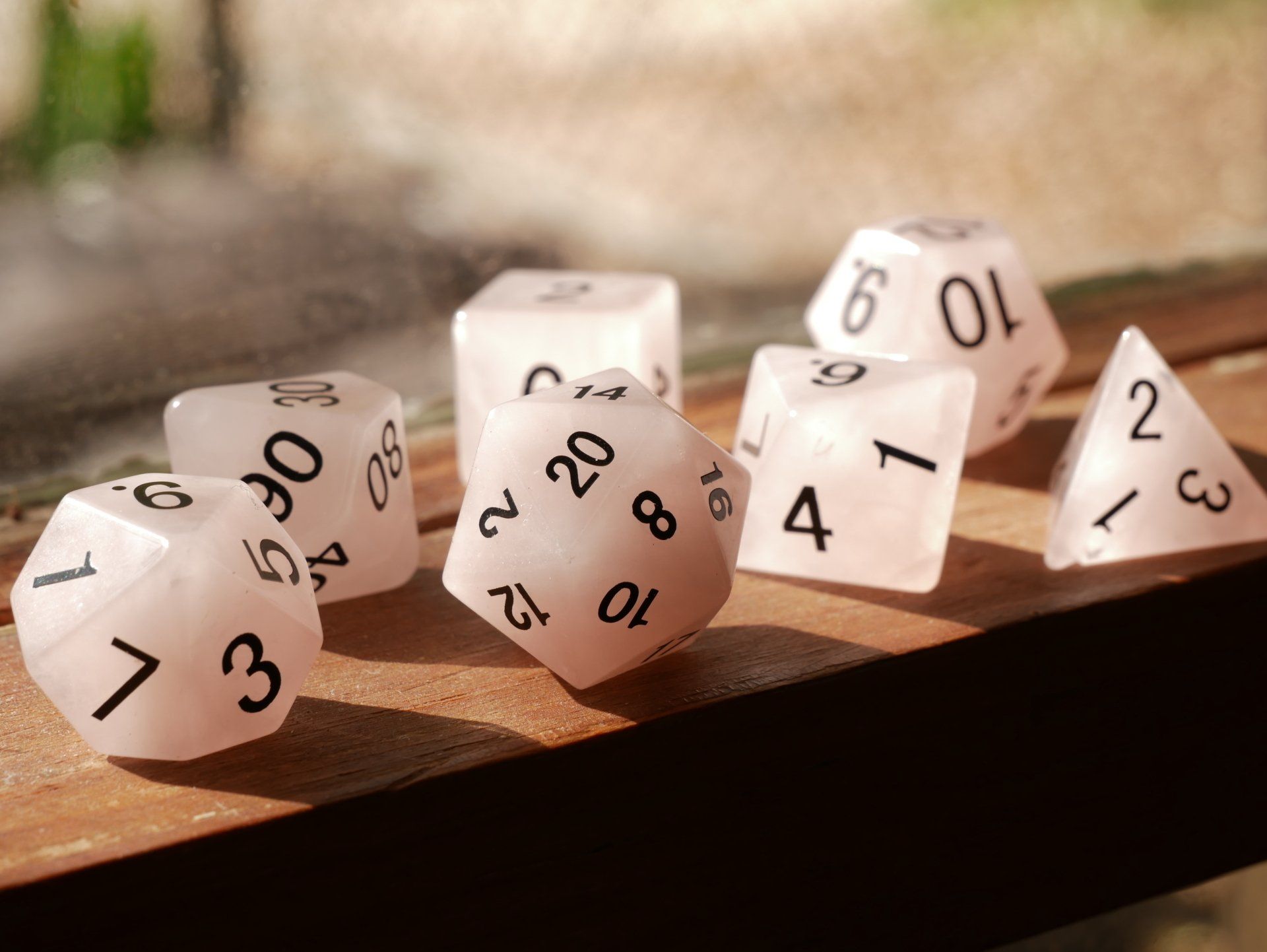 close-up of 7 piece dice set