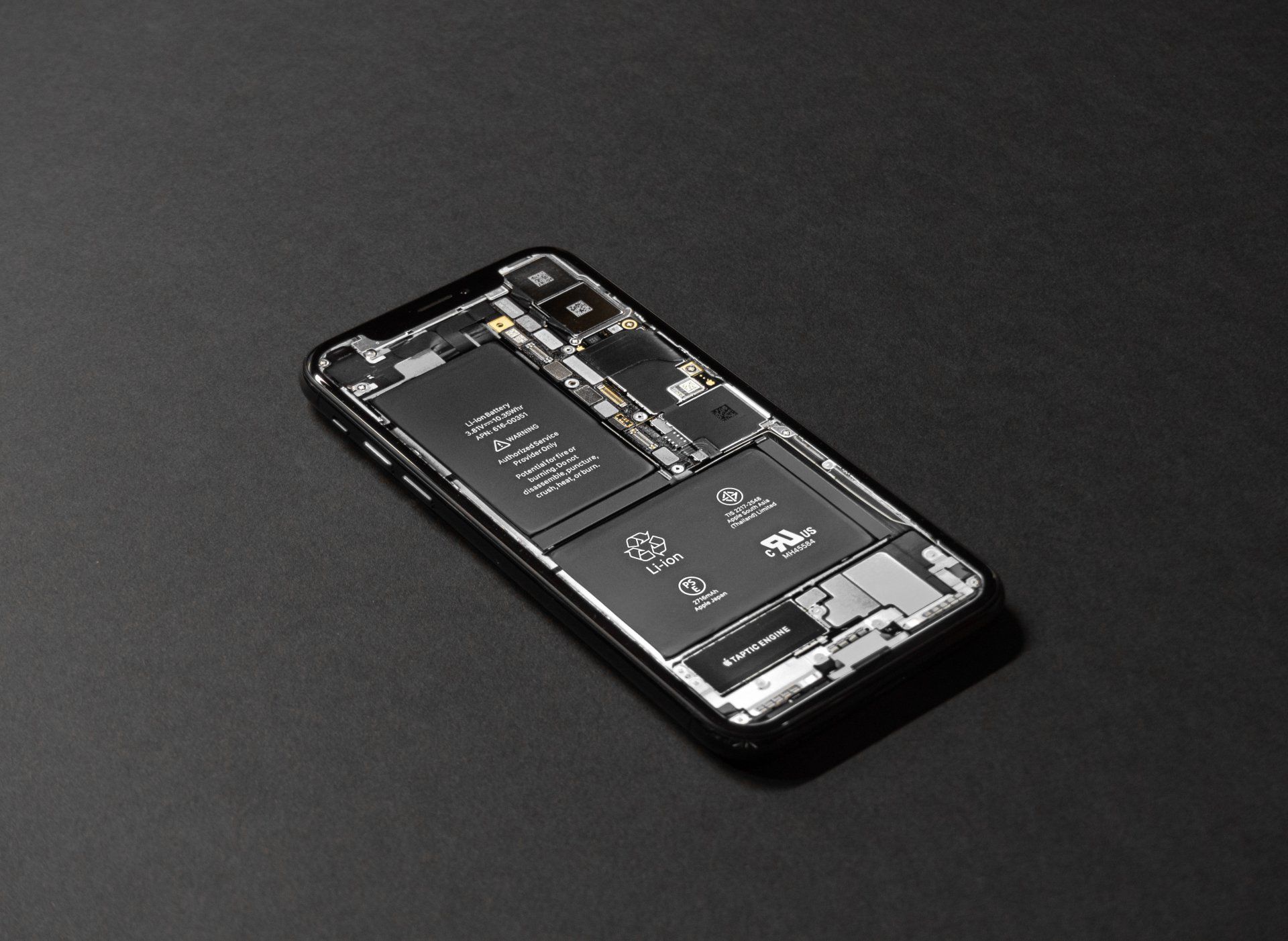 The inside of an iphone with the battery removed