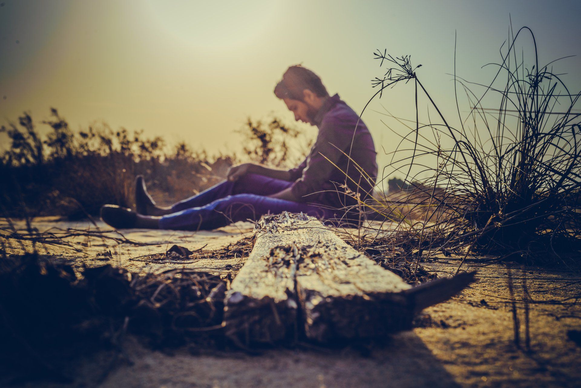 man sitting alone, nature, wood