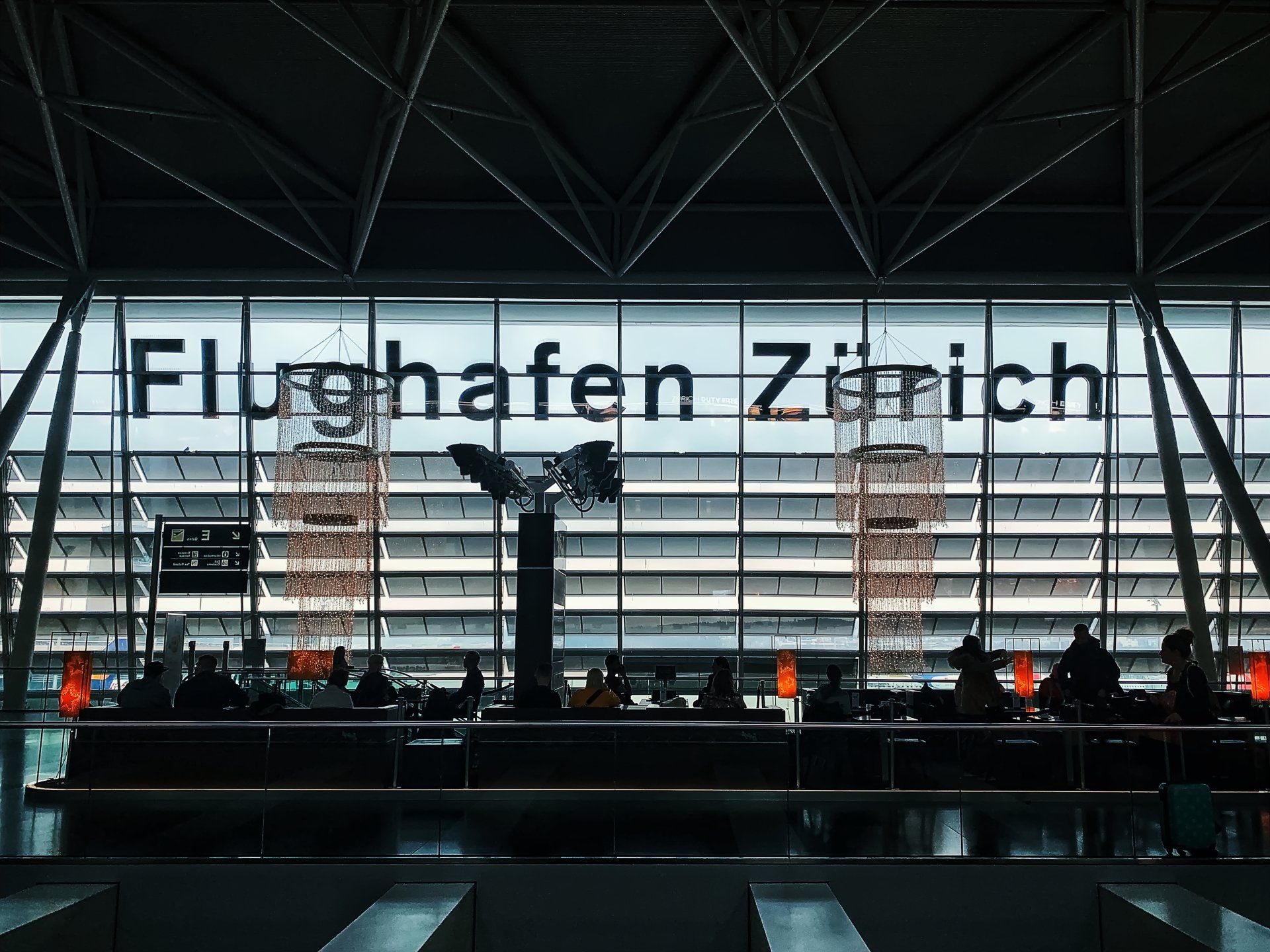 The word zurich that is on a building