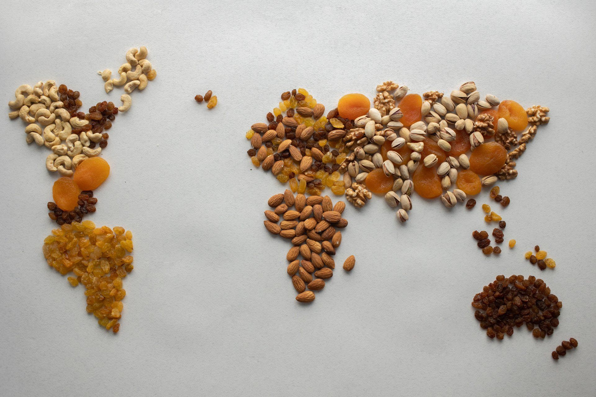 A map of the world made out of nuts and dried fruits