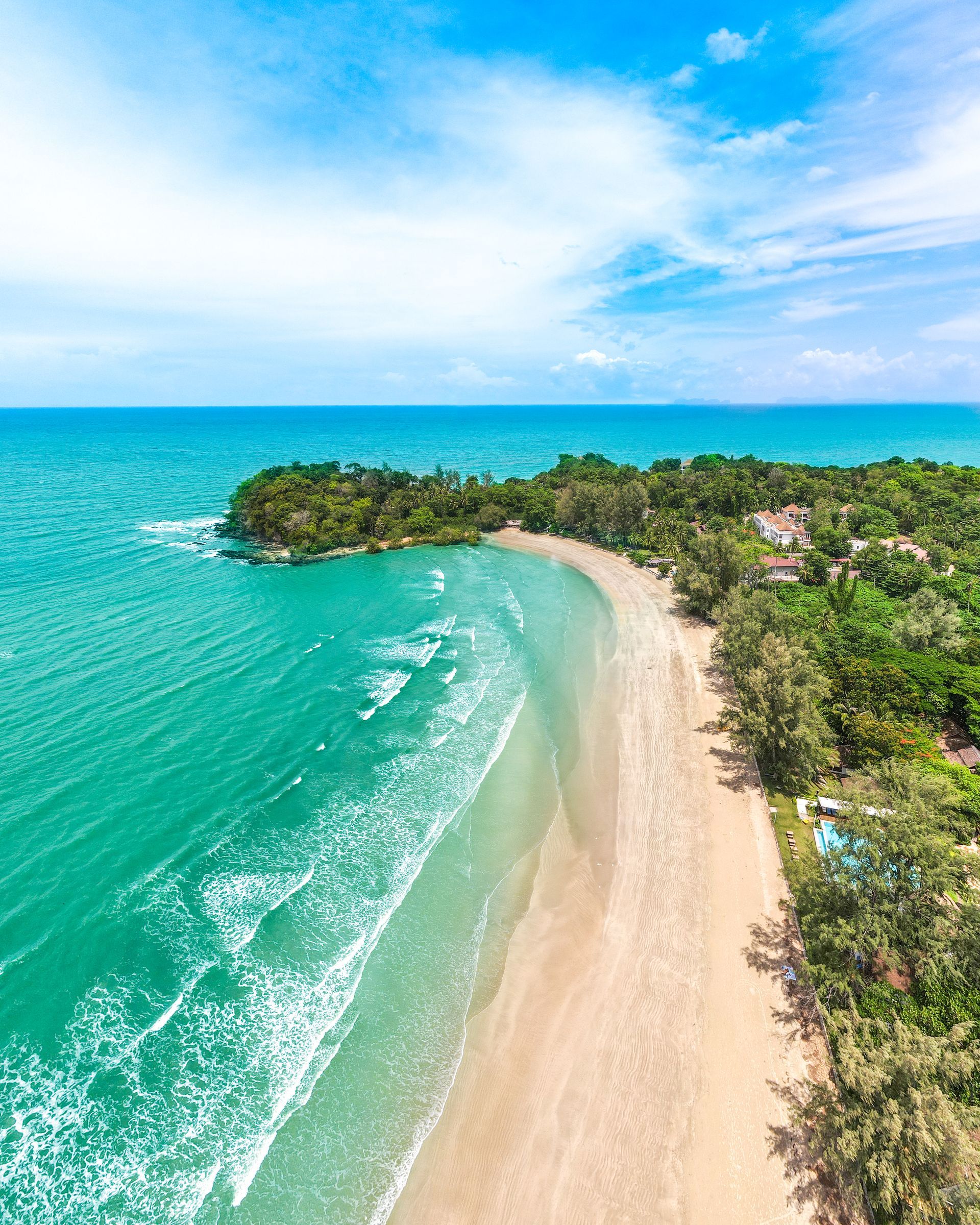 Aerial view of Khlong Dao Beach, a tourist attraction in Sala Dan, Thailand.