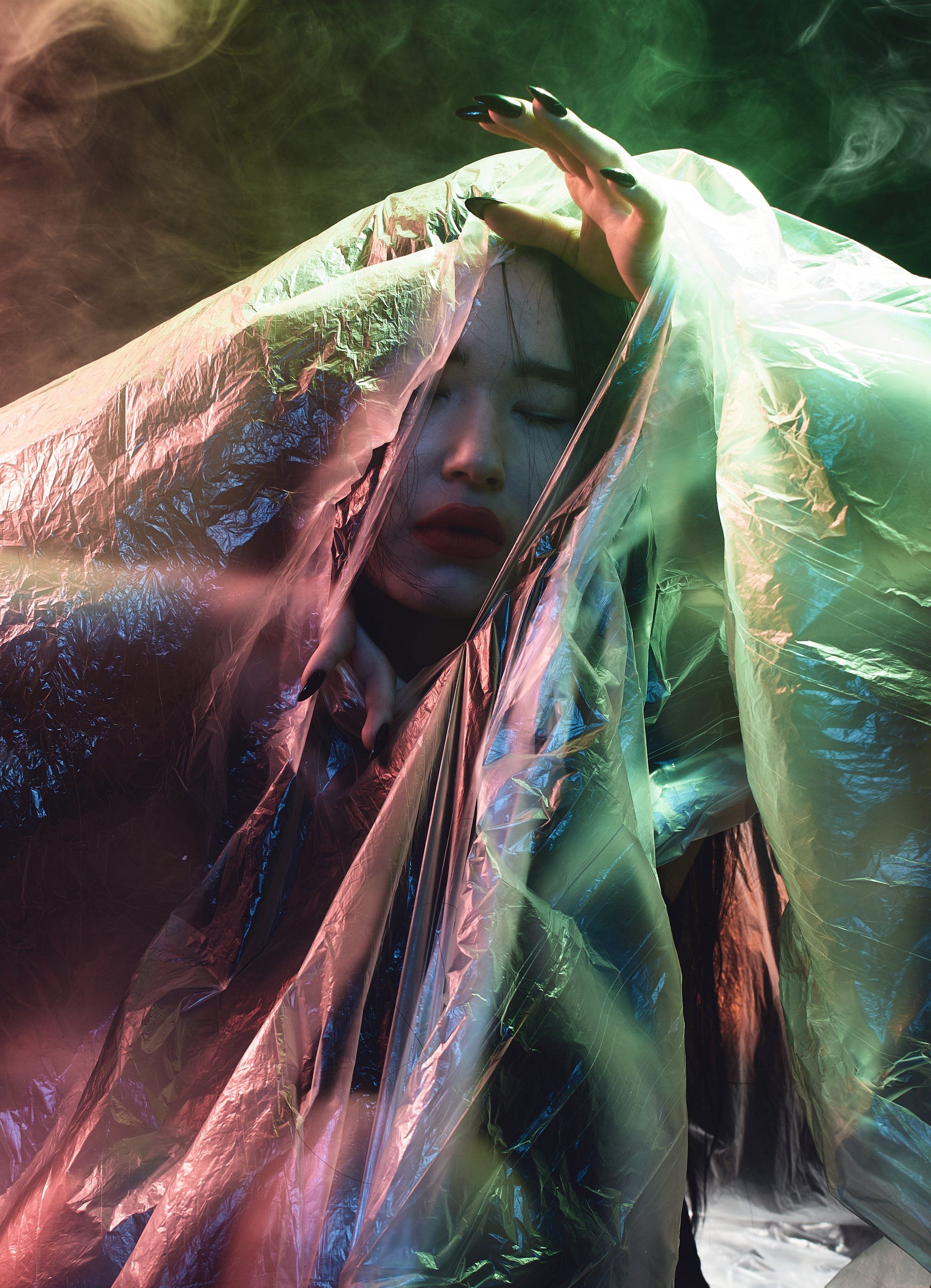 woman multi-colored veil