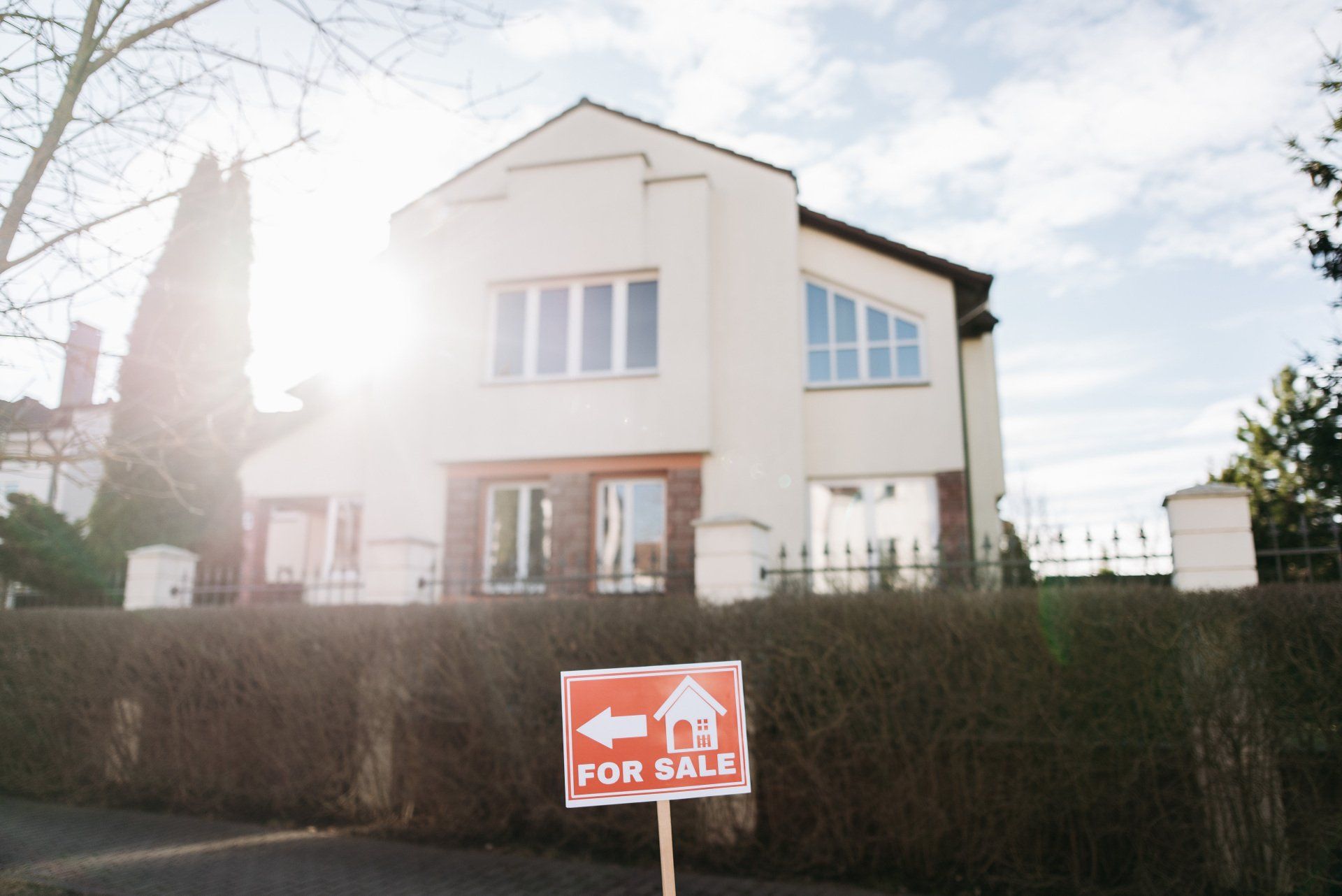 A house with a for sale sign in front of it