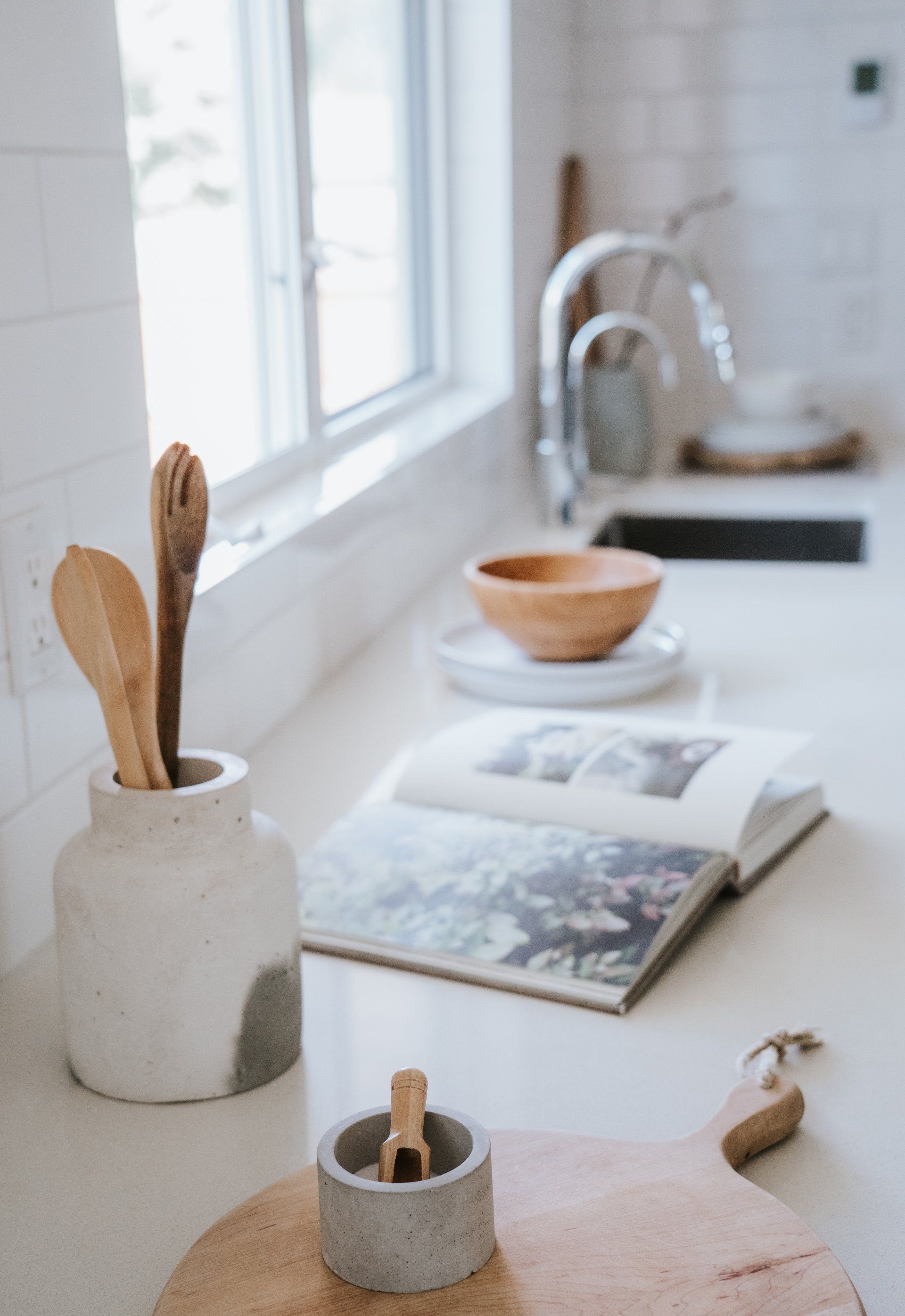 a book on top of the countertop
