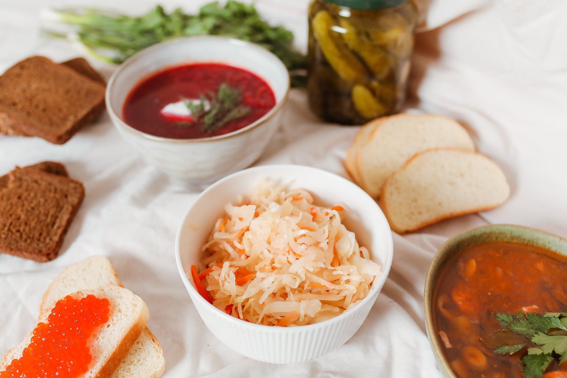 There are many different types of food on the table.