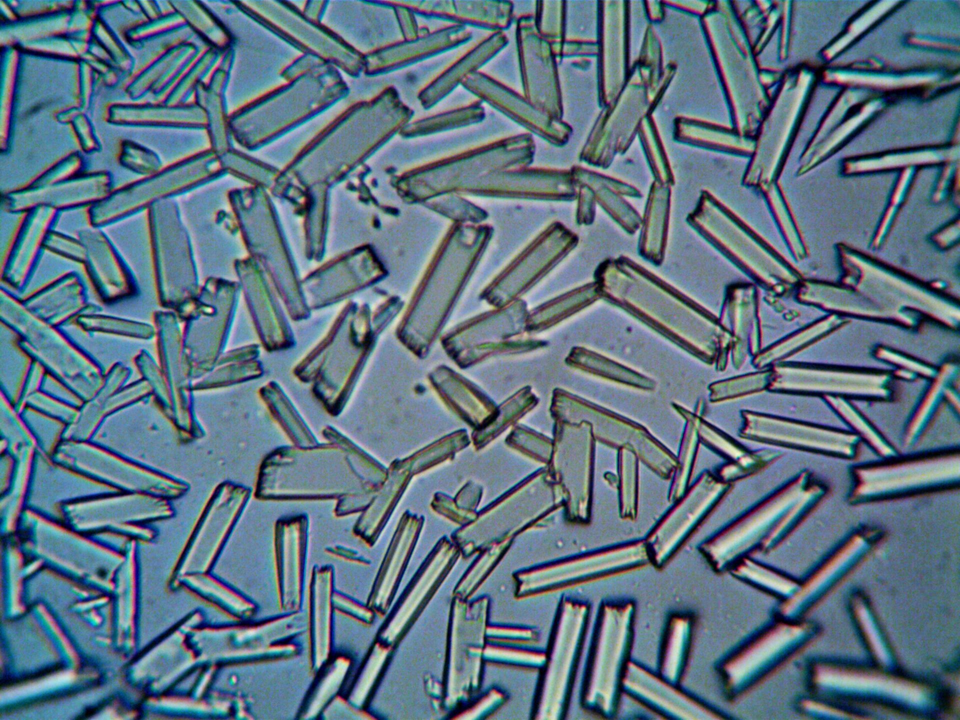 A close up of a pile of crystals under a microscope.