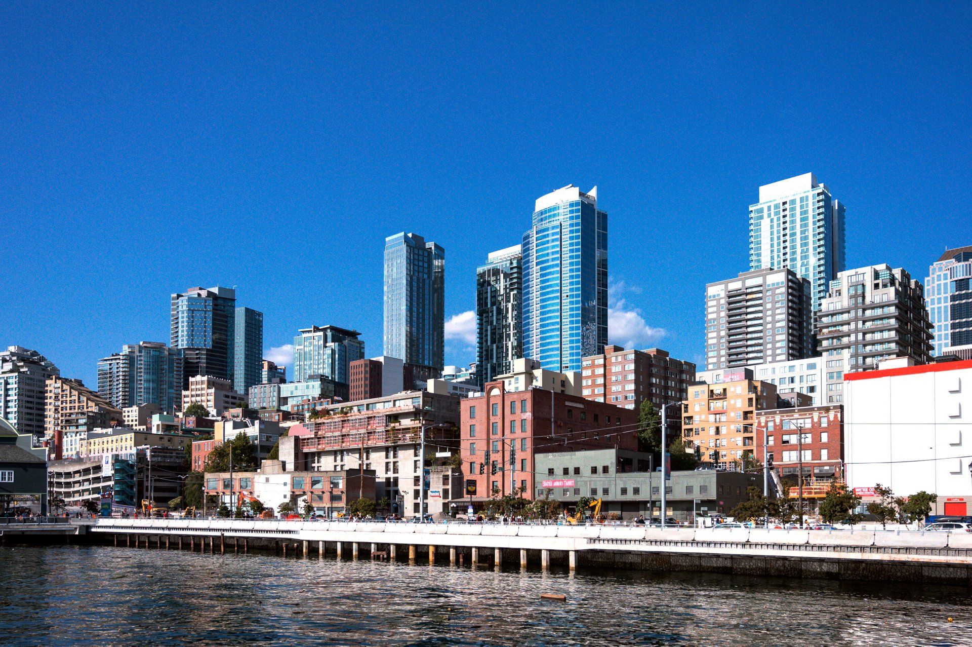 a view of a city skyline from the water