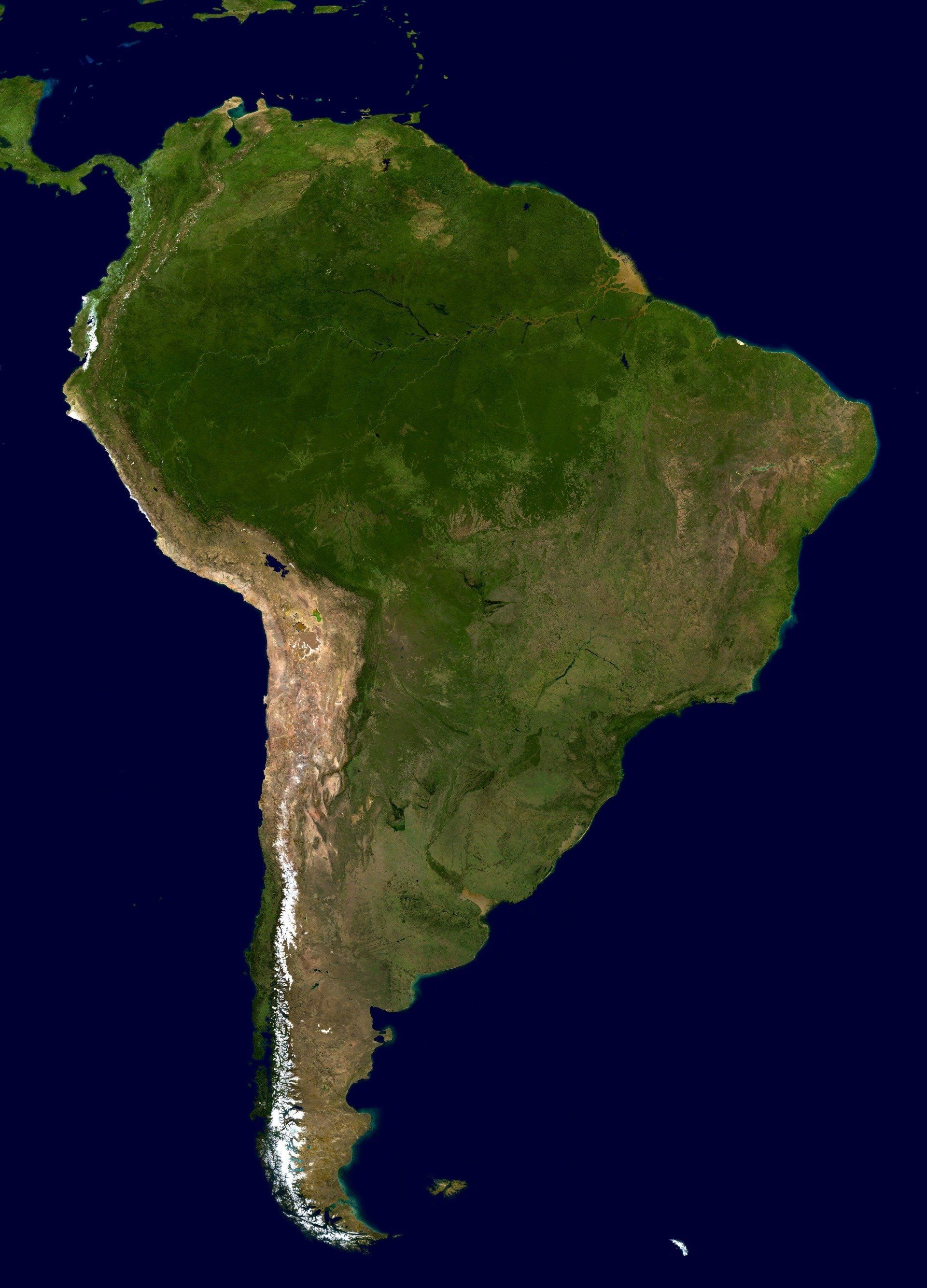 Um mapa da América do Sul é mostrado em um fundo azul escuro