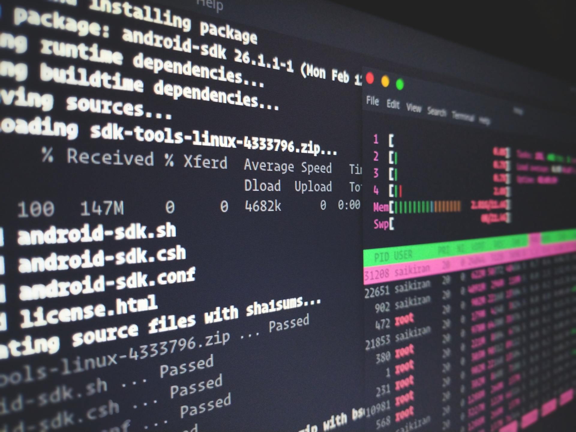 A computer screen shows a screenshot of installing packages