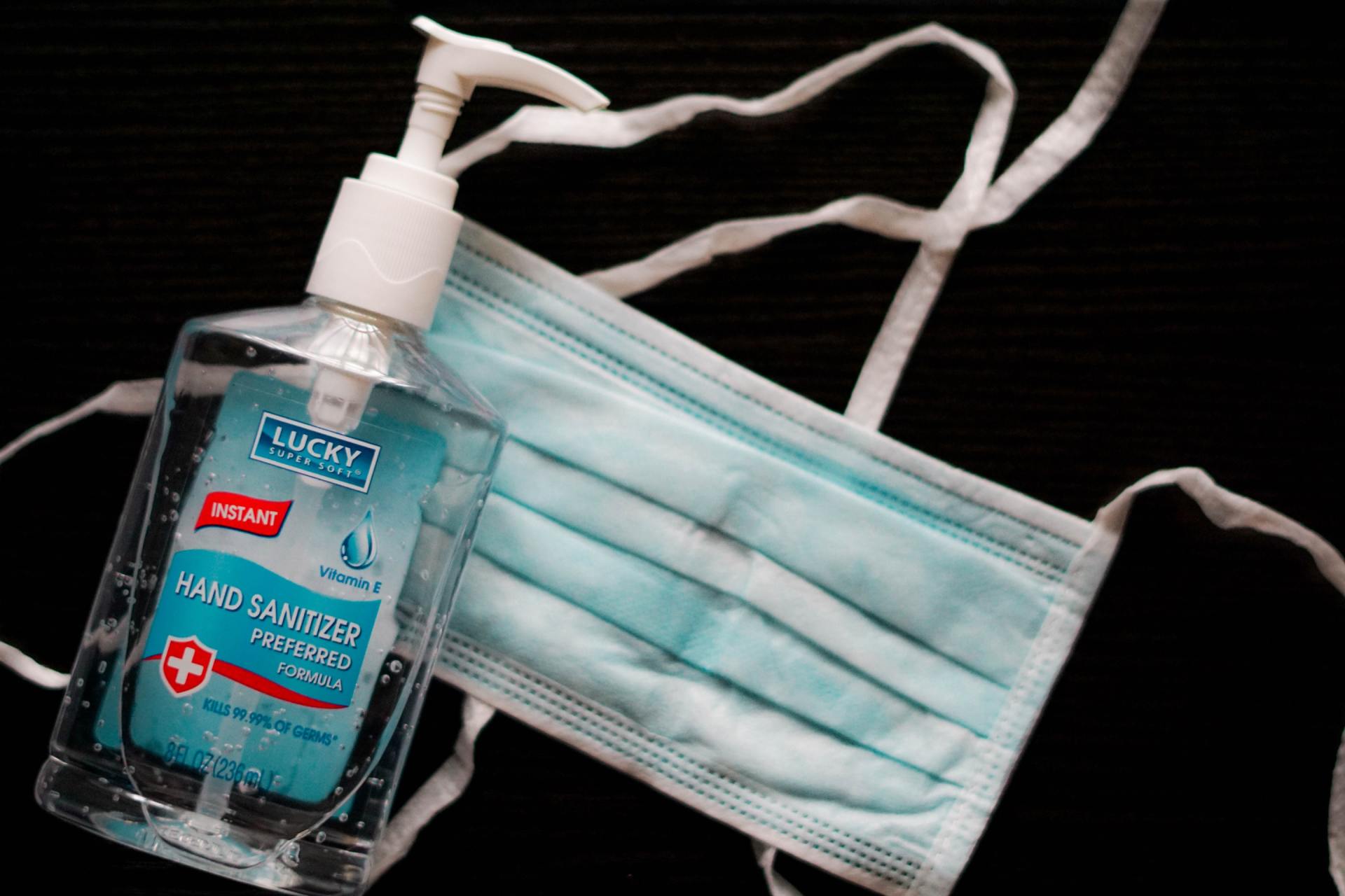 face mask and hand sanitizer