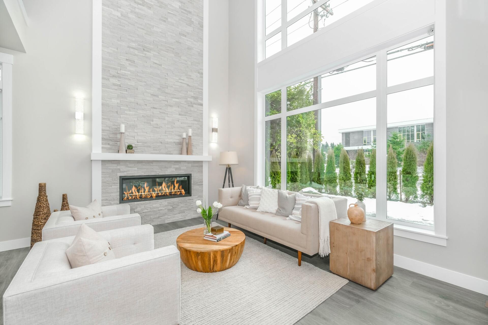 modern linear glass fireplace